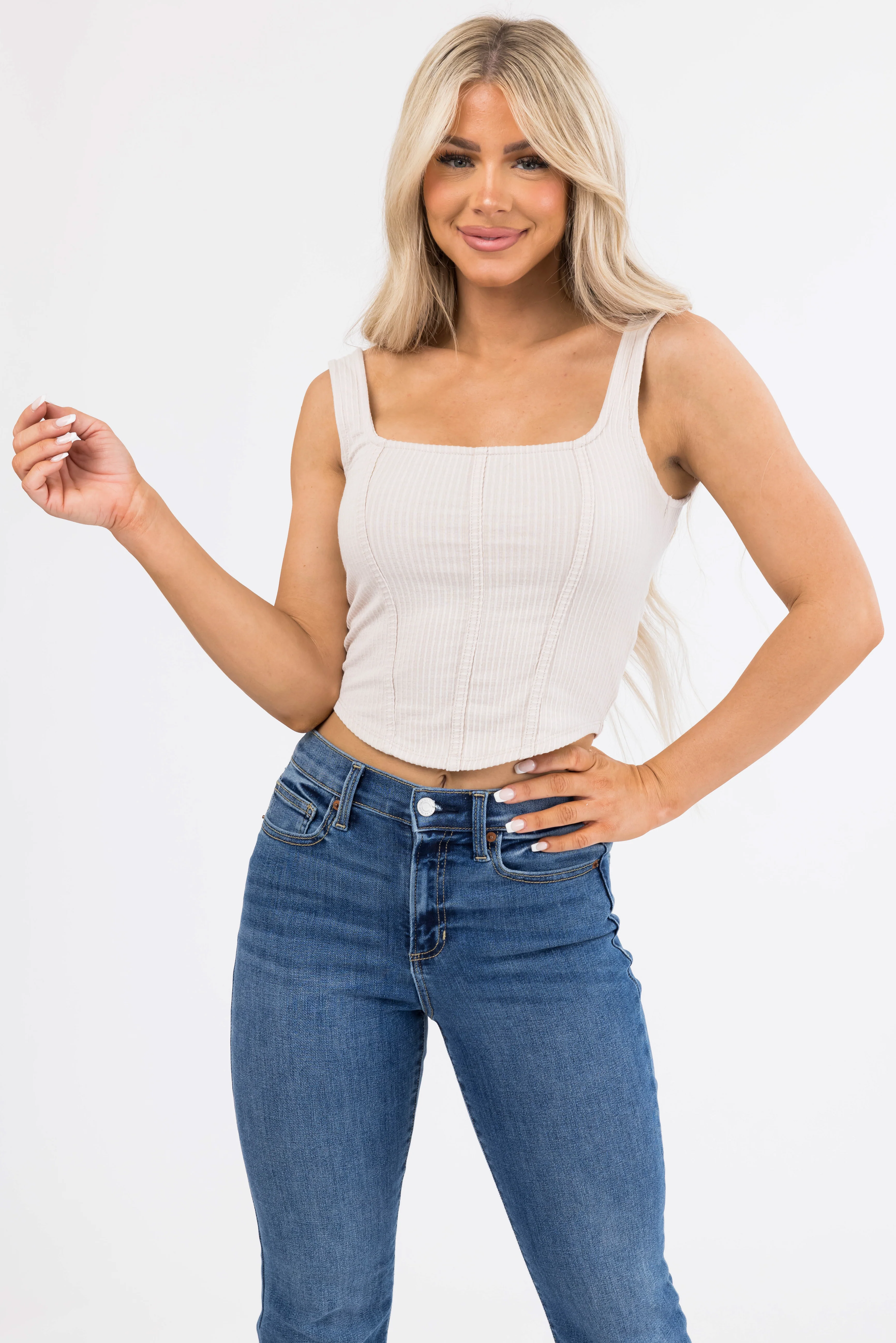 Coconut Square Neck Ribbed Corset Tank Top - LD SALE