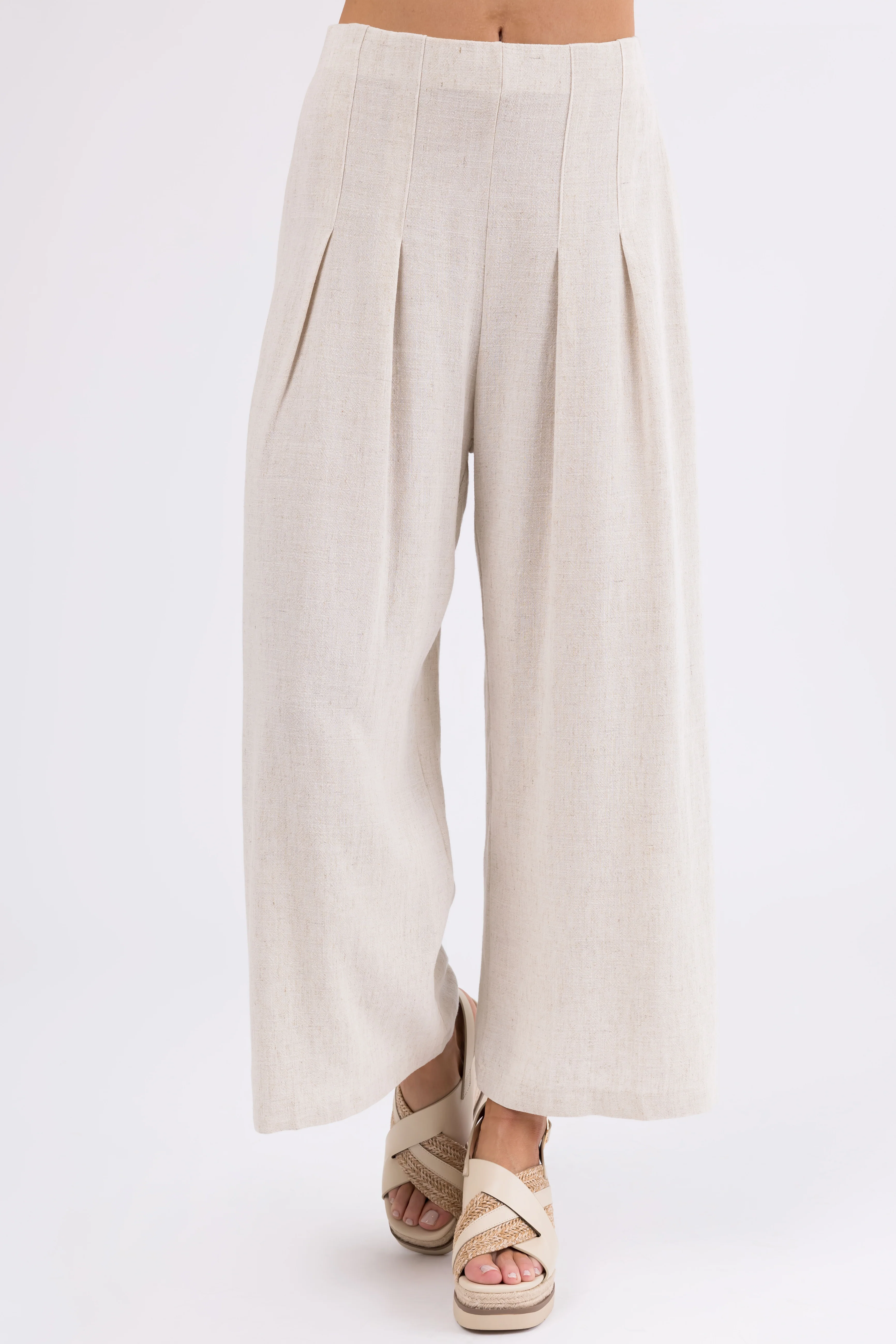 Coconut Pleated Cropped Palazzo Pants - LD SALE