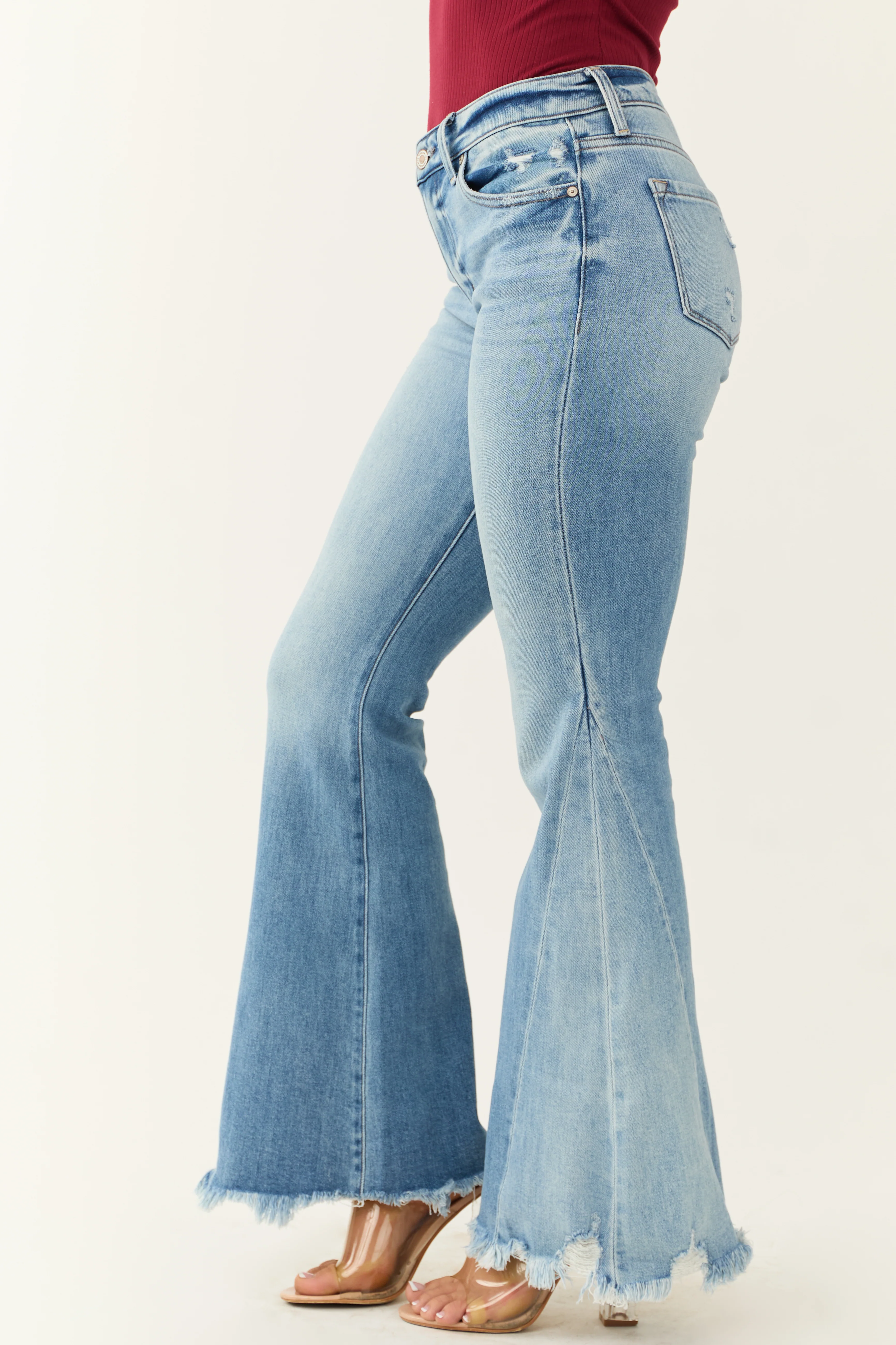 KanCan Medium Light Wash Sharkbite Hem Flare Jeans - LD SALE