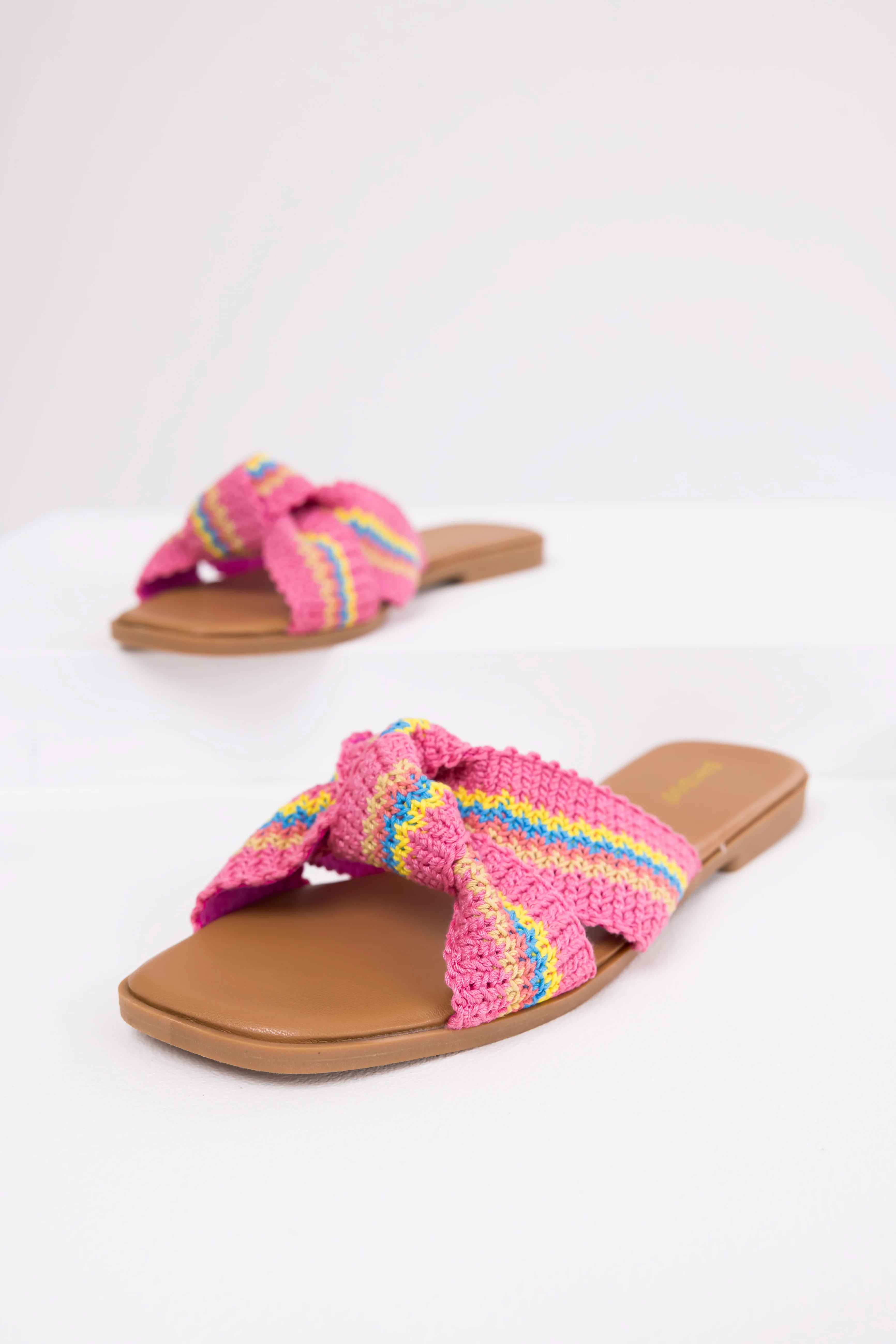 Magenta Knit Strap Open Toe Flat Sandals - LD SALE