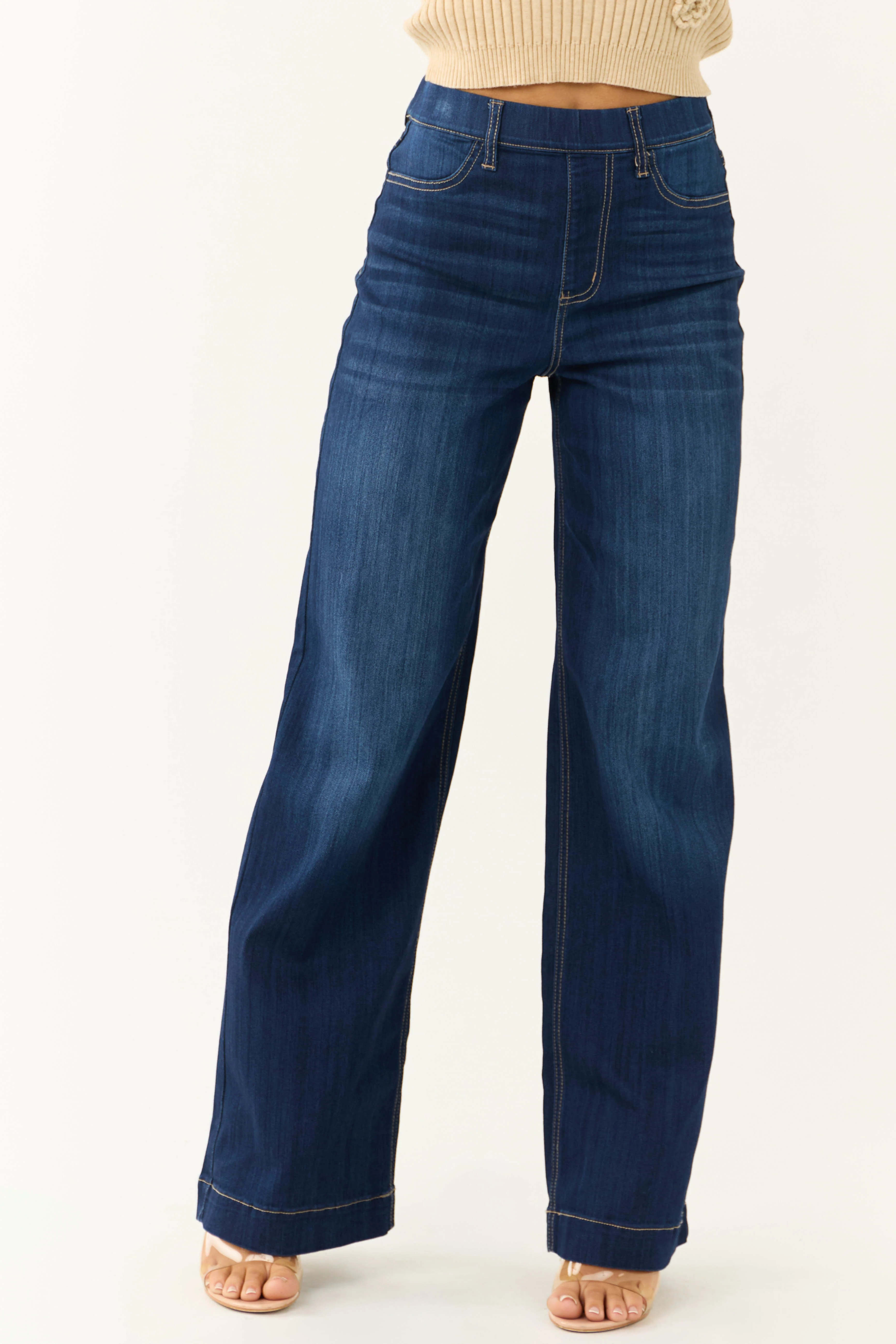 Cello Dark Wash High Rise Pull On Wide Leg Jeans - LD SALE