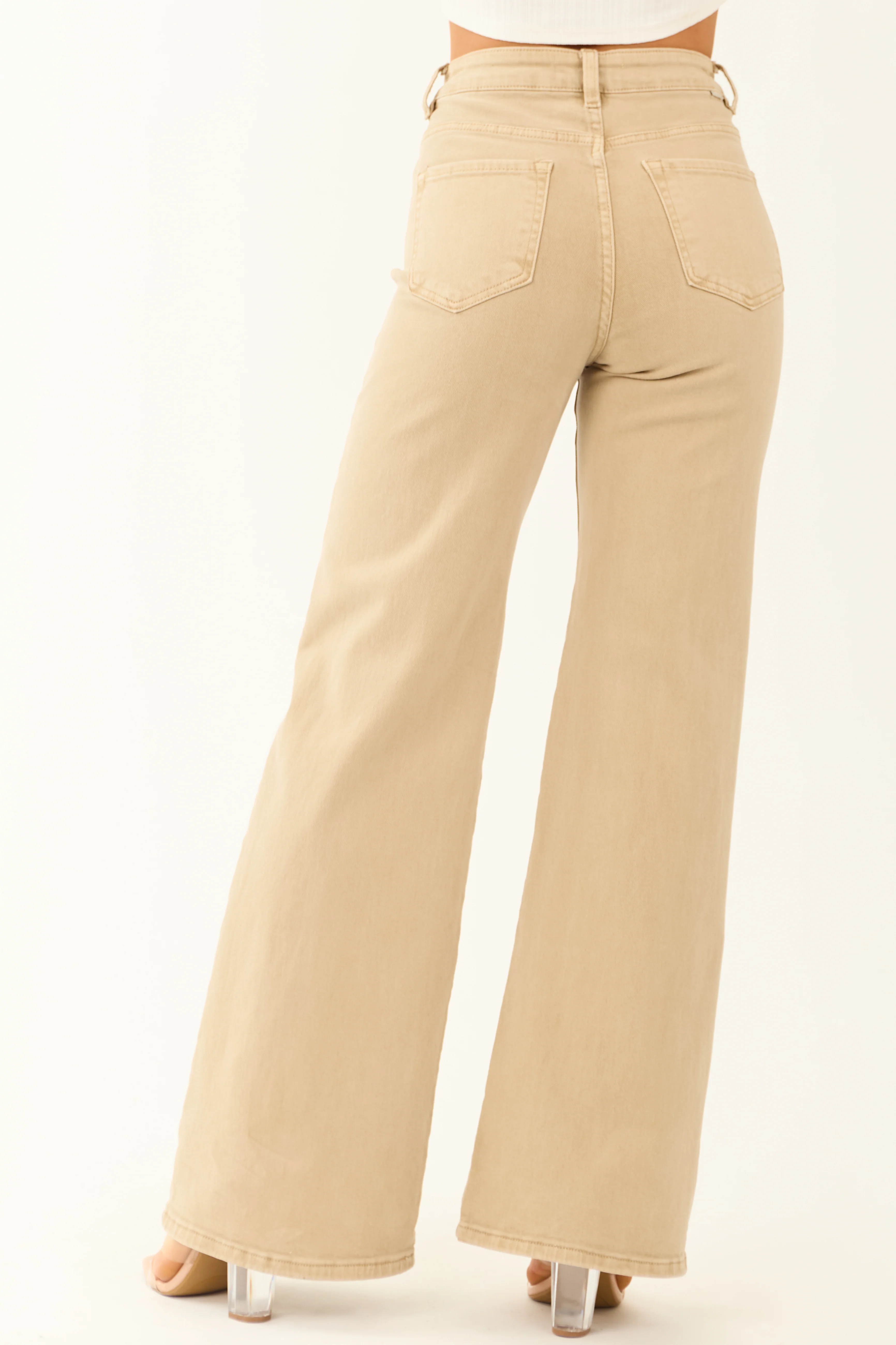 Risen Beige Tummy Control Wide Leg Stretchy Jeans - LD SALE