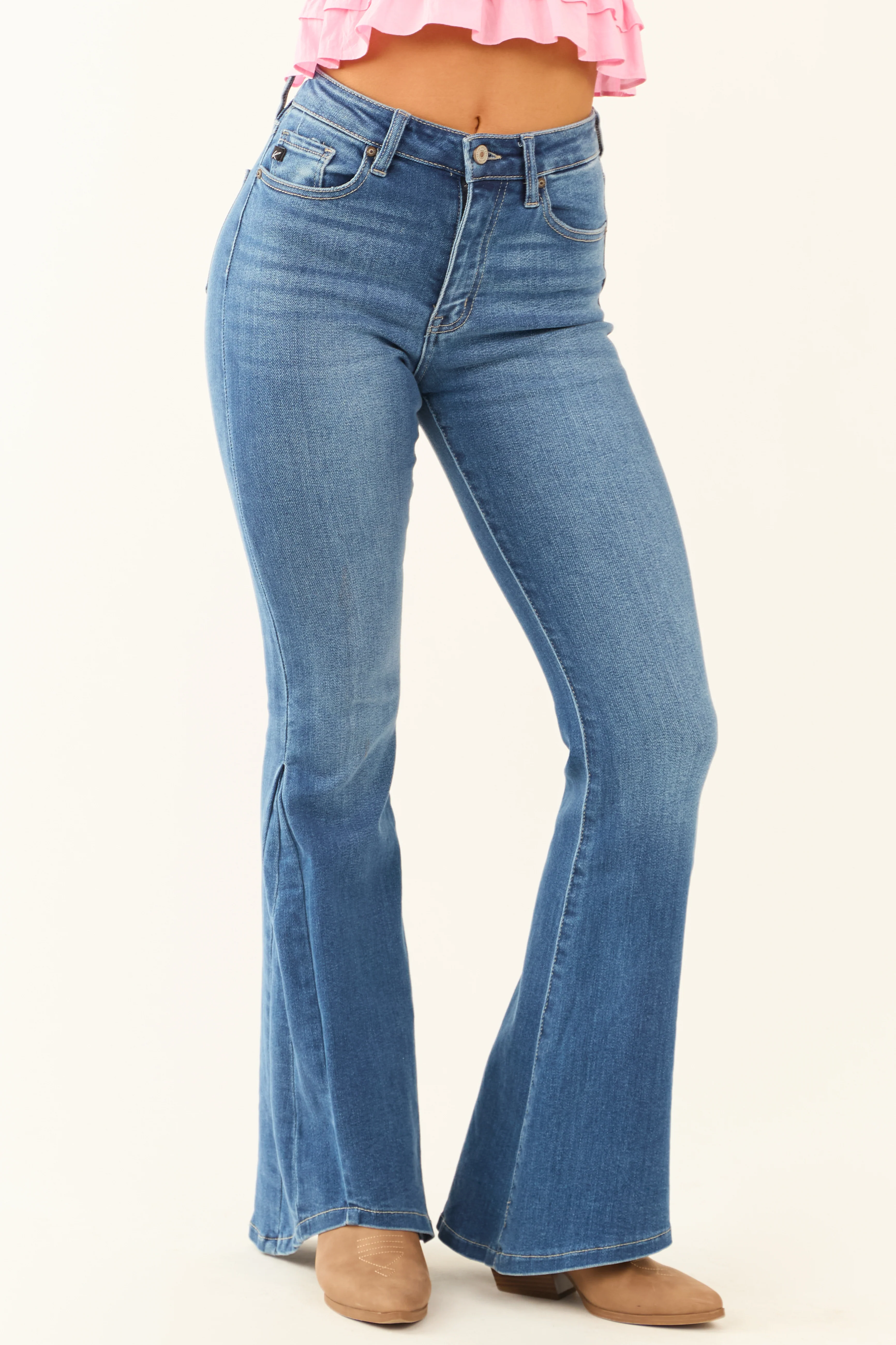 KanCan Medium Wash Angled Hem Flare Leg Jeans - LD SALE