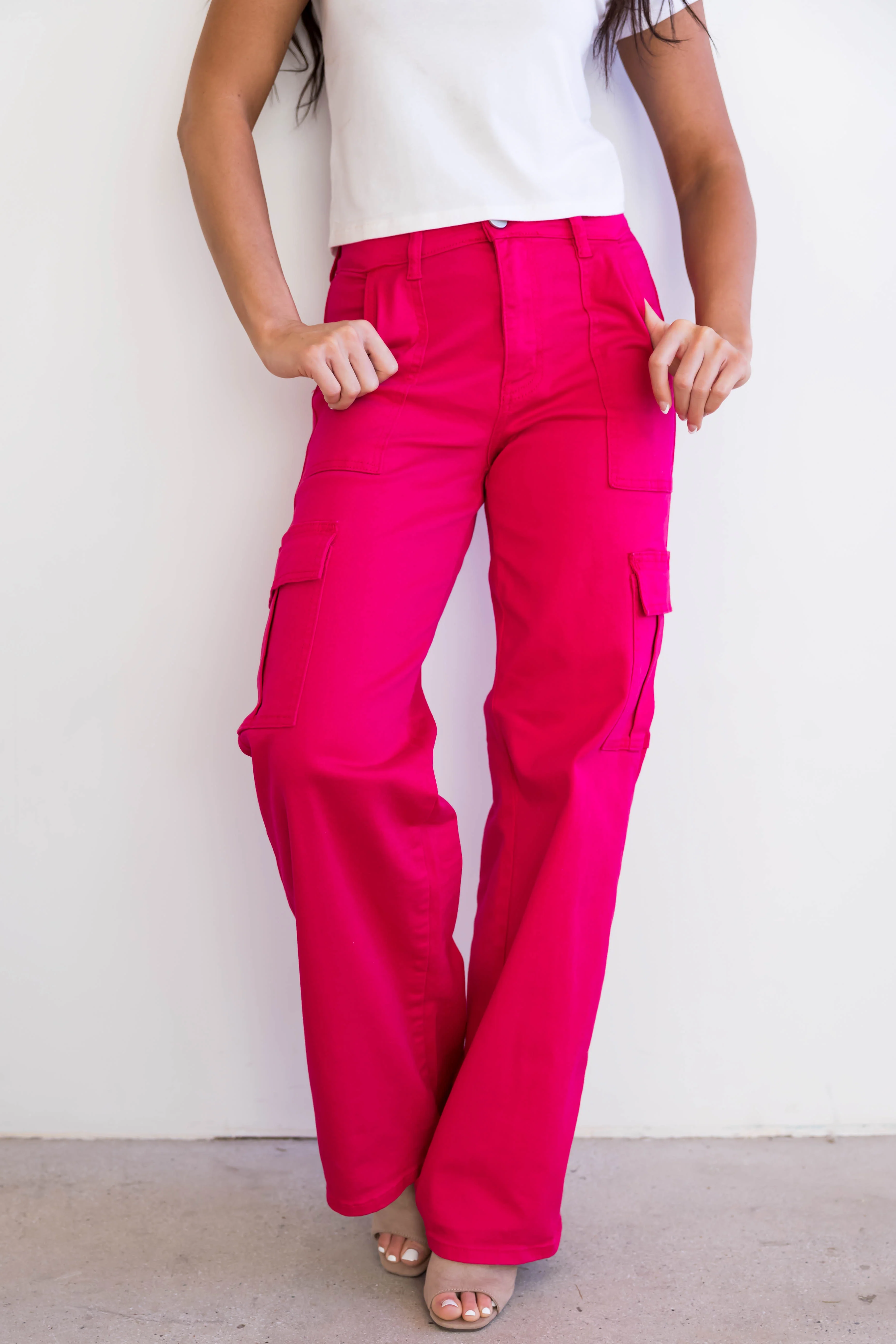 Denim Zone Hot Pink Super Stretchy Cargo Jeans - LD SALE