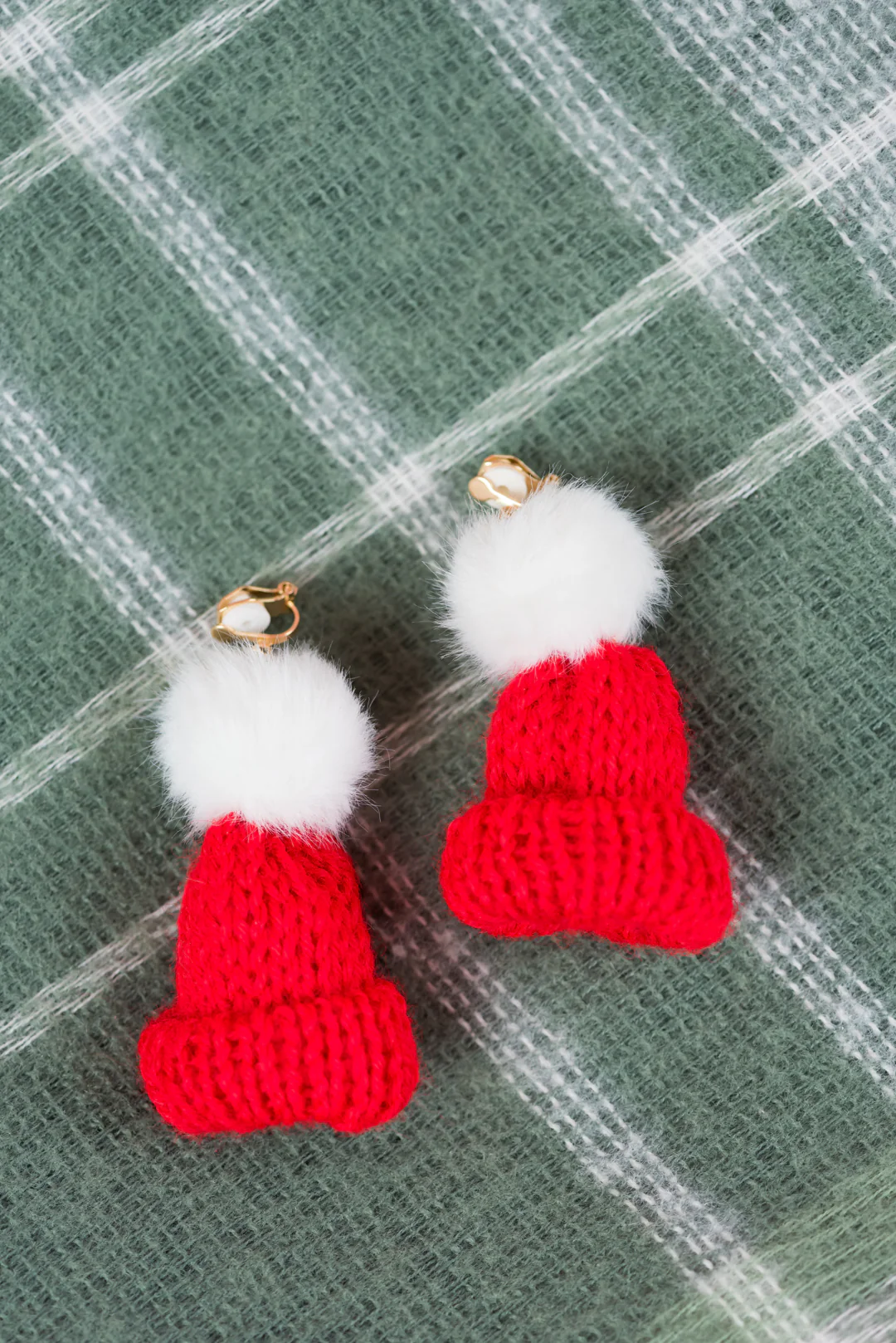 Red Knit Santa Hat Clip On Earrings - LD SALE
