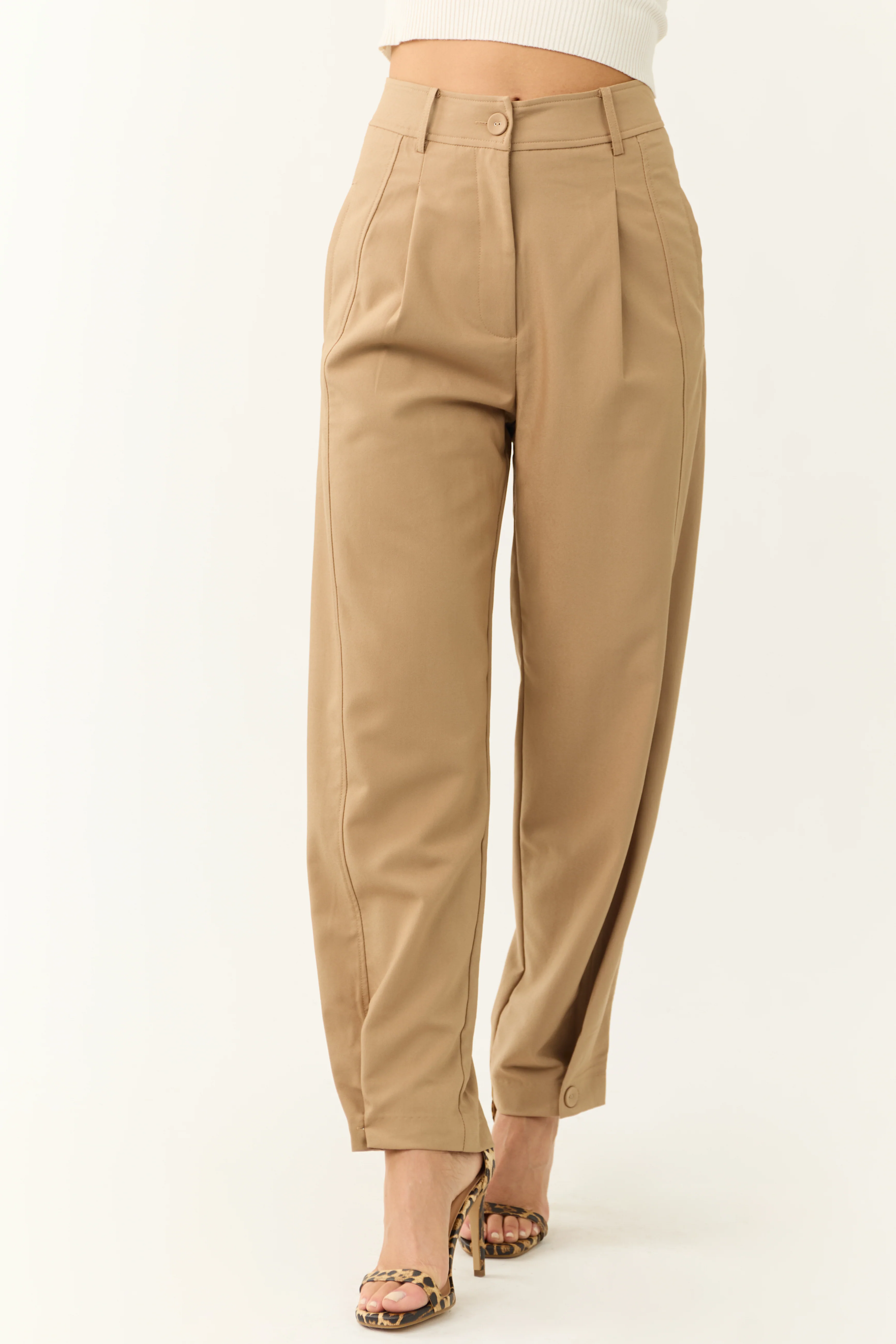 Latte Pleated Buttoned Cuff Pants - LD SALE