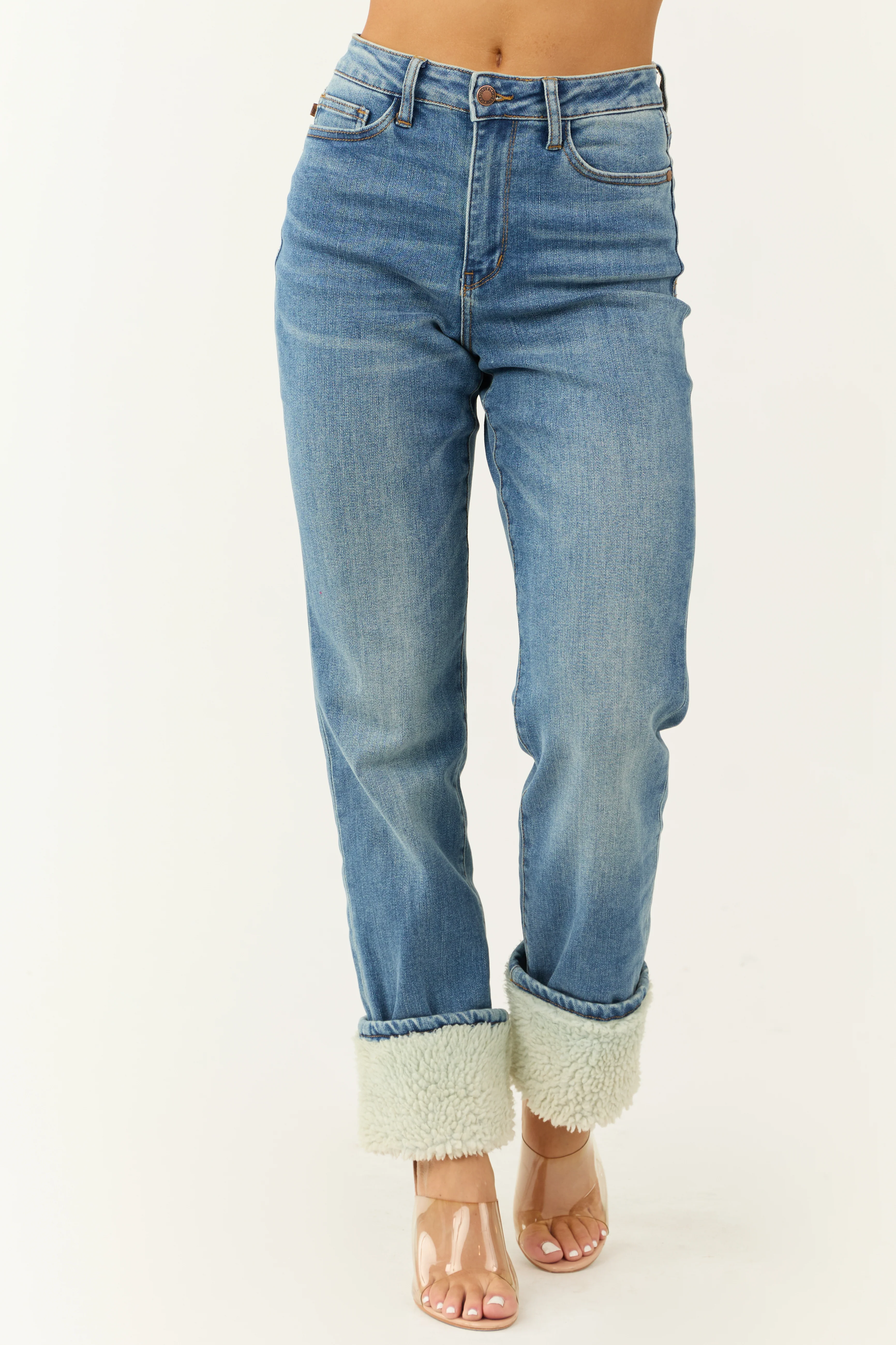 Judy Blue Faux Shearling Cuff Straight Jeans - LD SALE