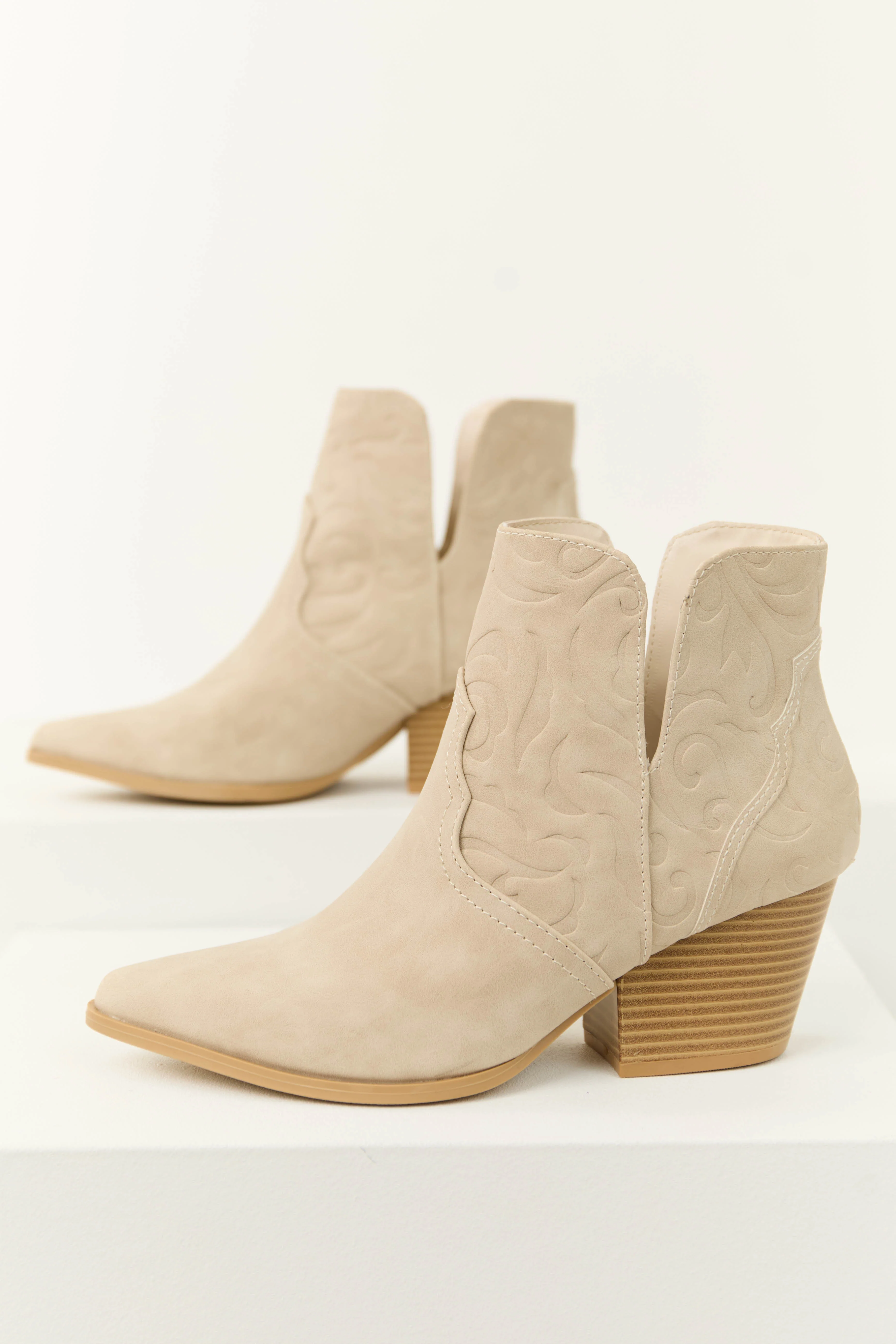 Coconut Pointed Toe Side Slit Western Booties - LD SALE