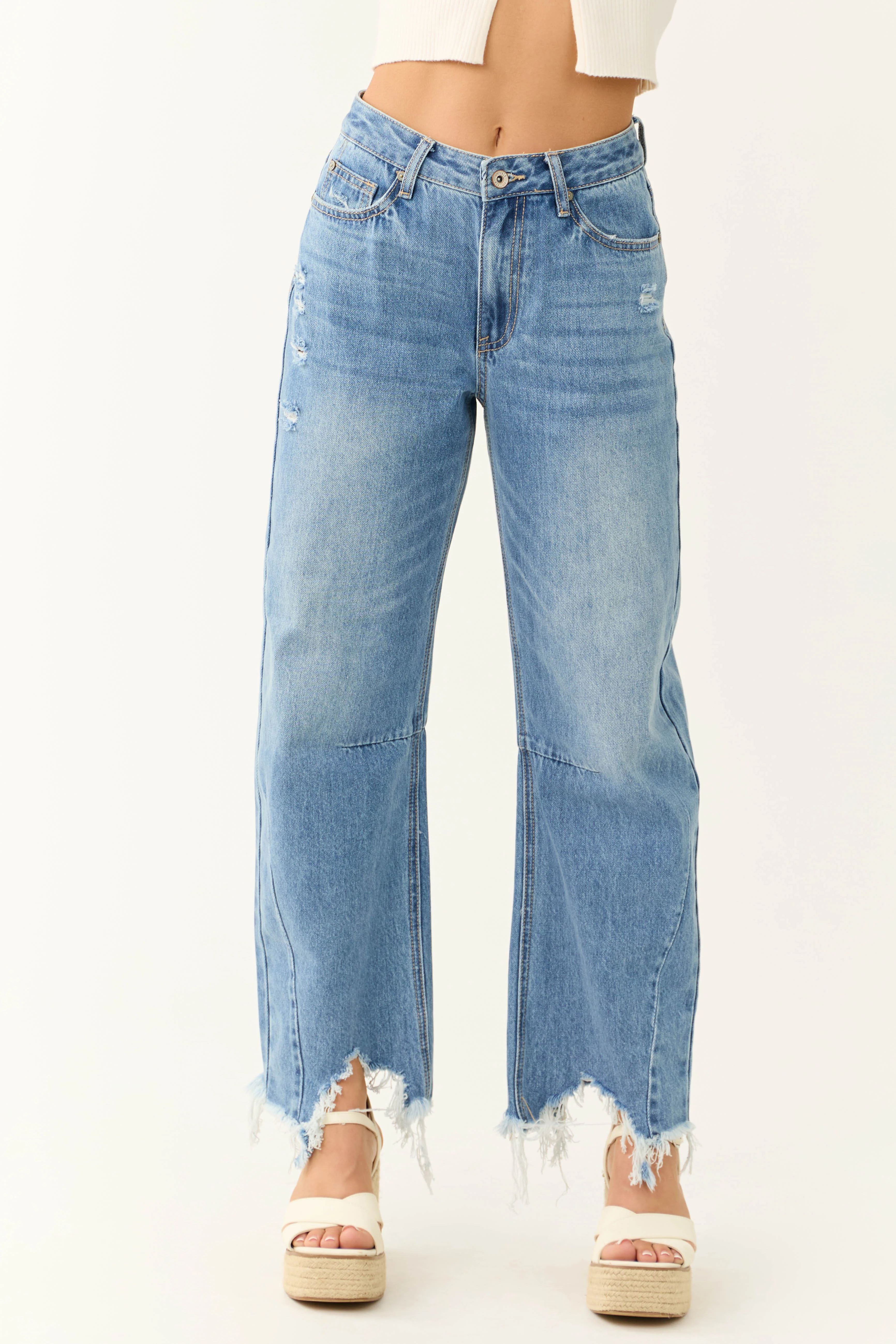 Special A Medium Wash High Rise Barrel Jeans - LD SALE