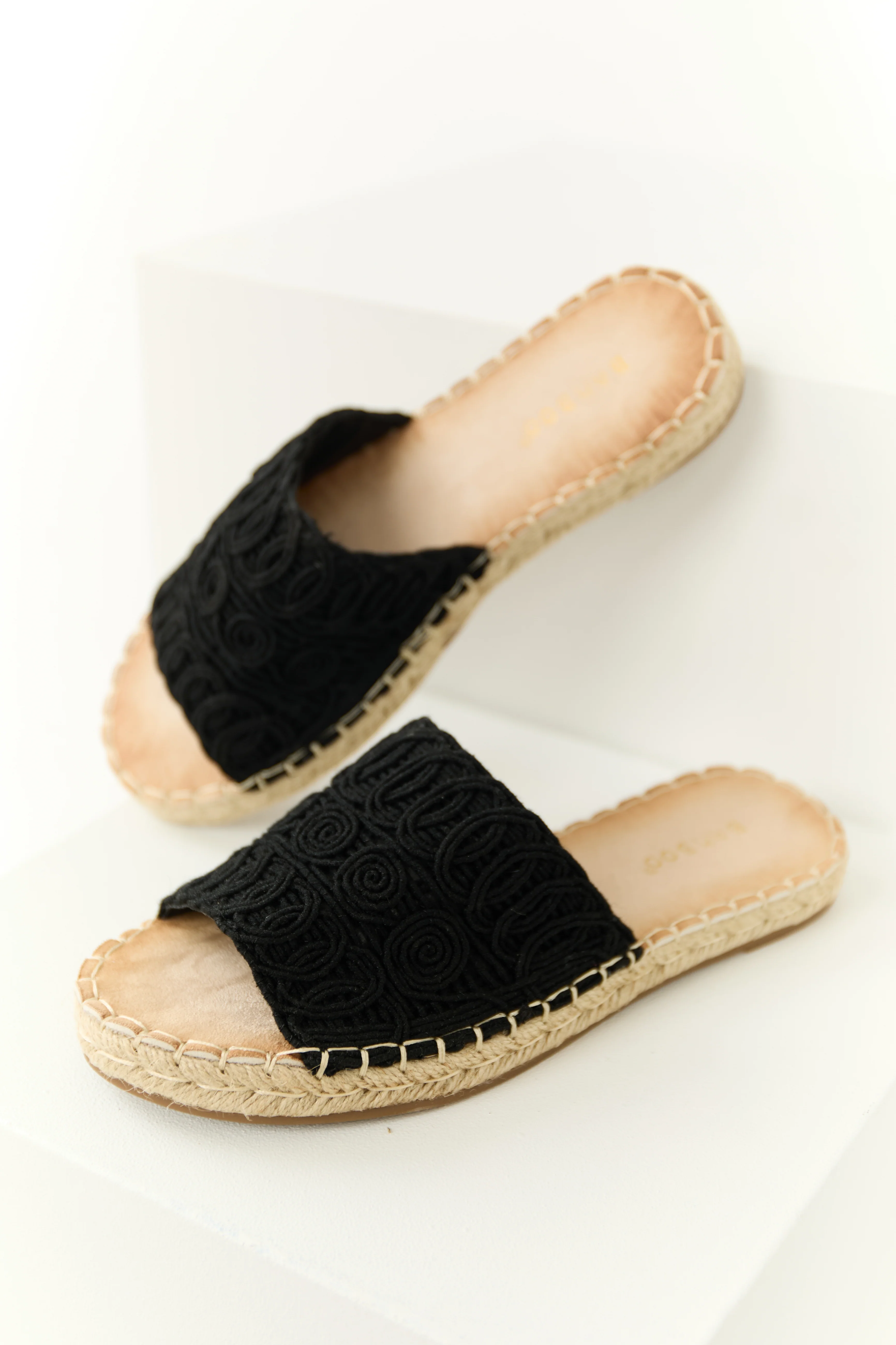 Black Woven Lace Espadrille Slide On Sandals - LD SALE