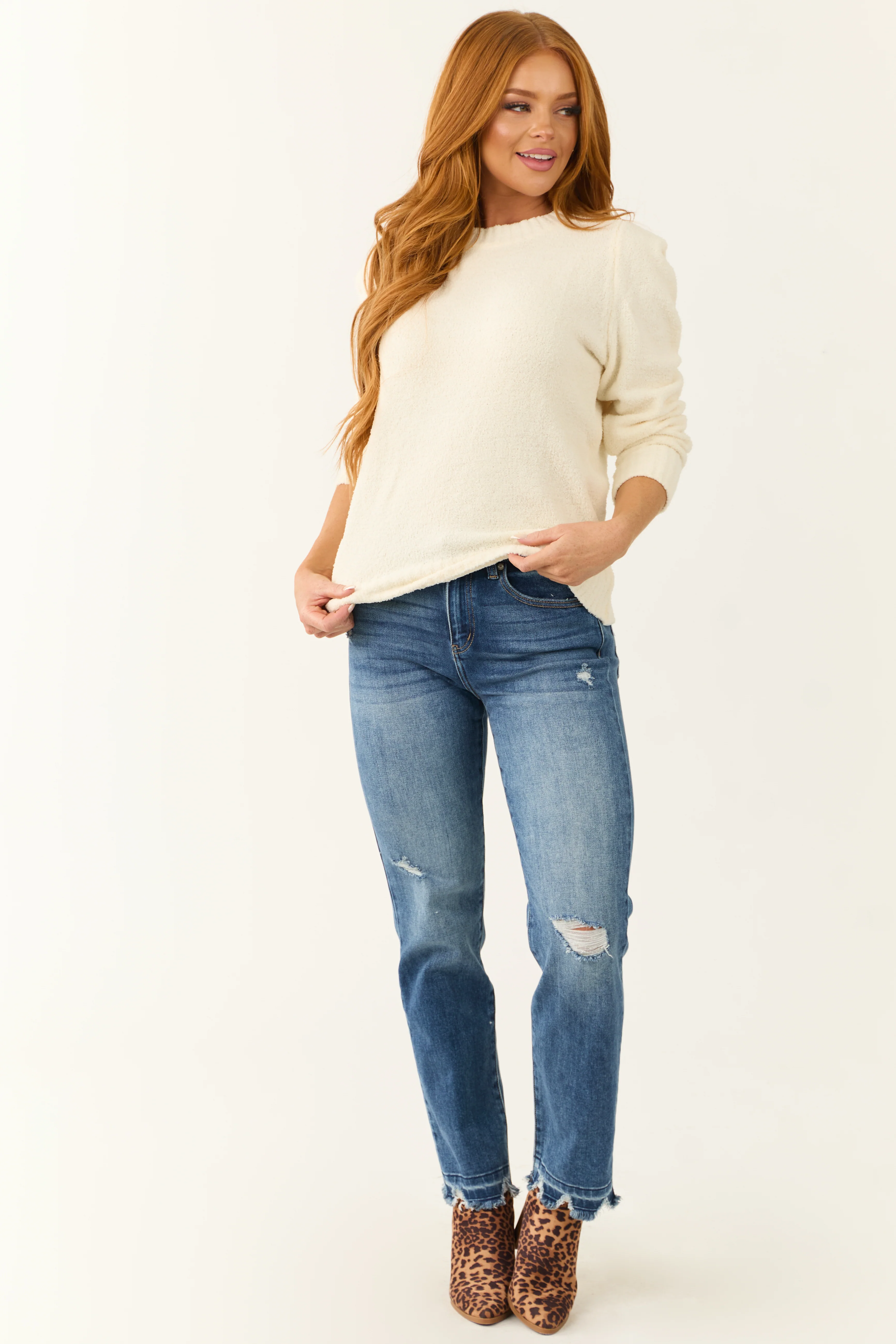Cream Super Soft Defined Shoulder Sweater - LD SALE