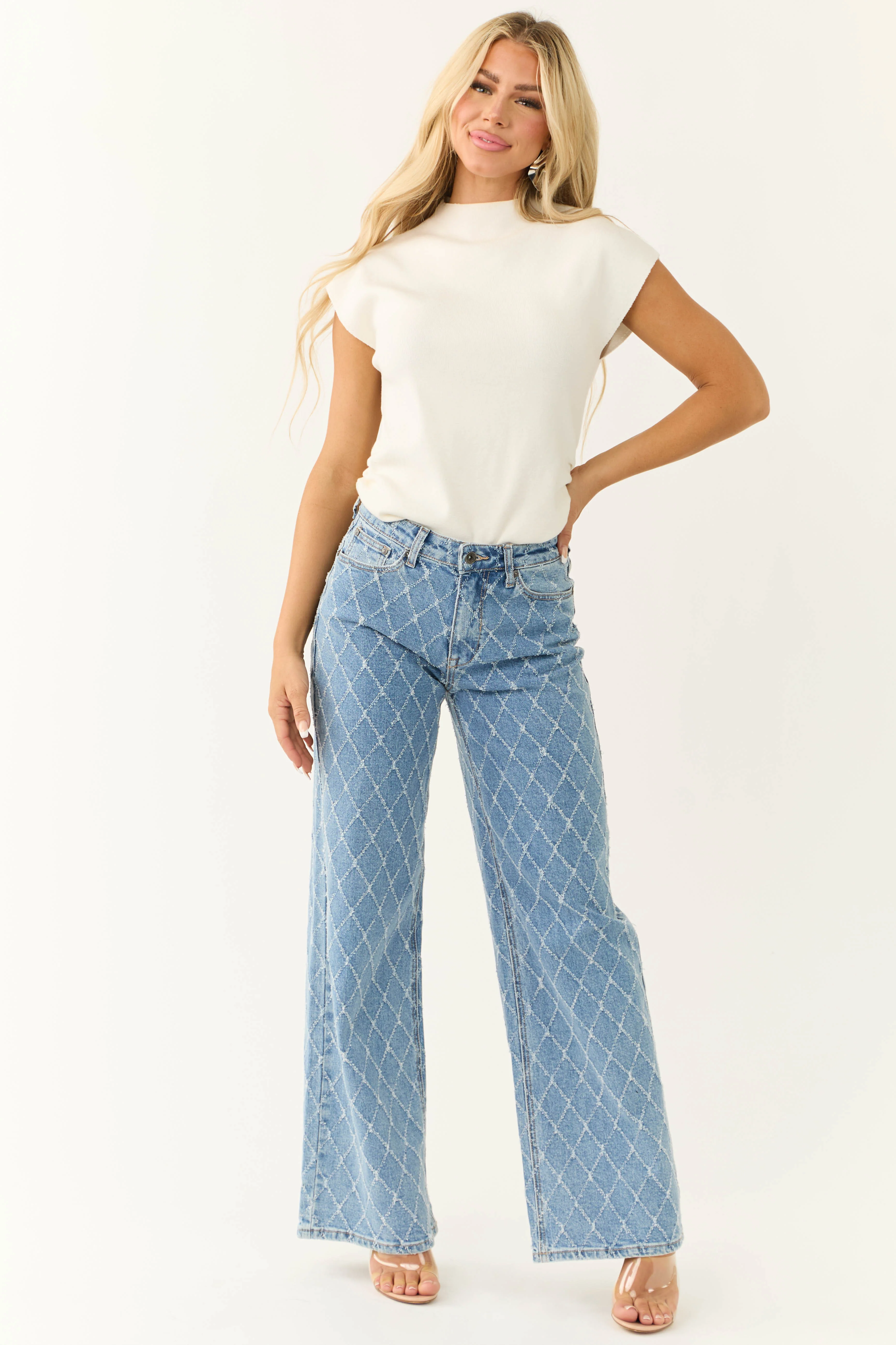 Special A Medium Wash Quilted Pattern Jeans - LD SALE
