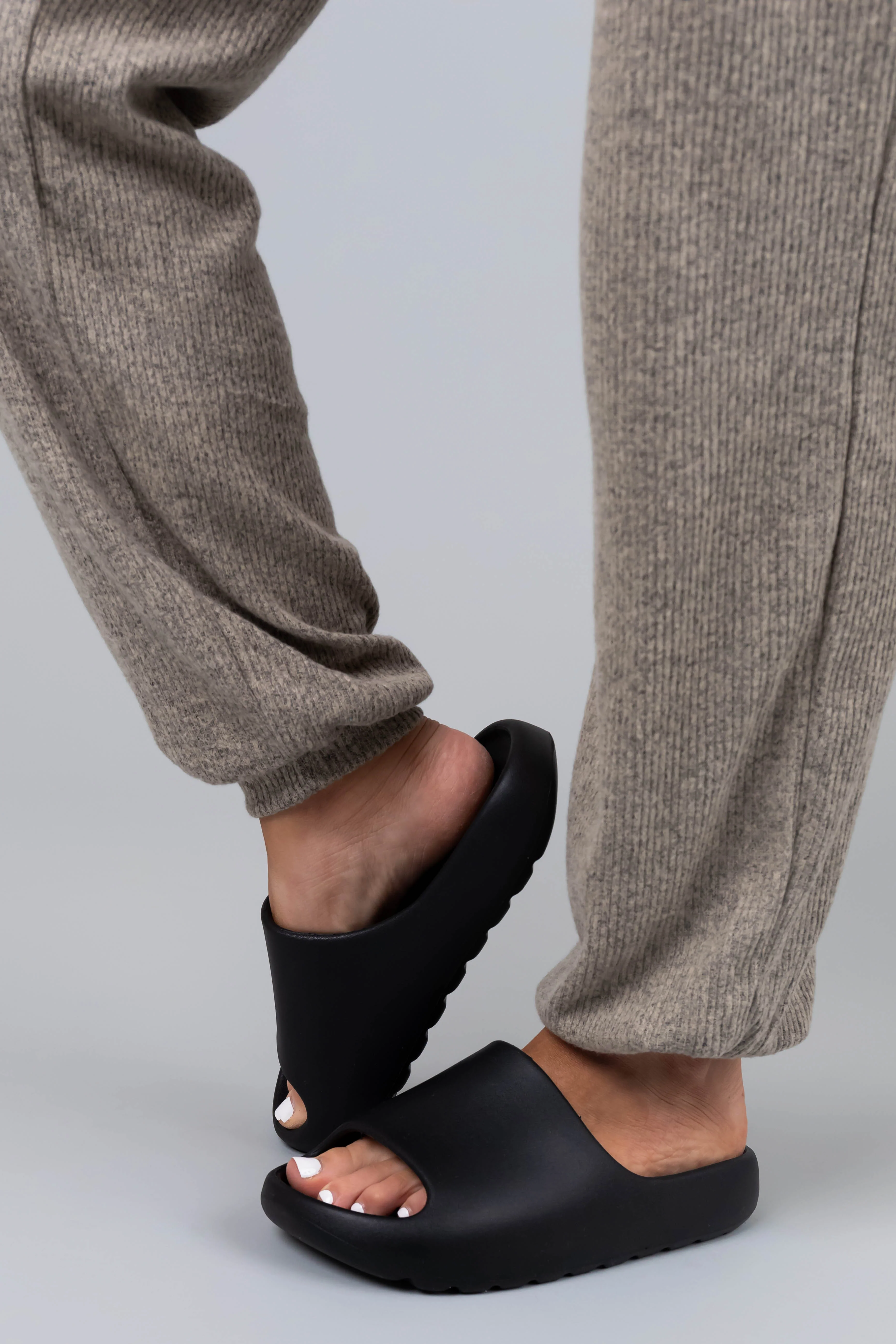 Black Solid Foam Slide Sandals - LD SALE