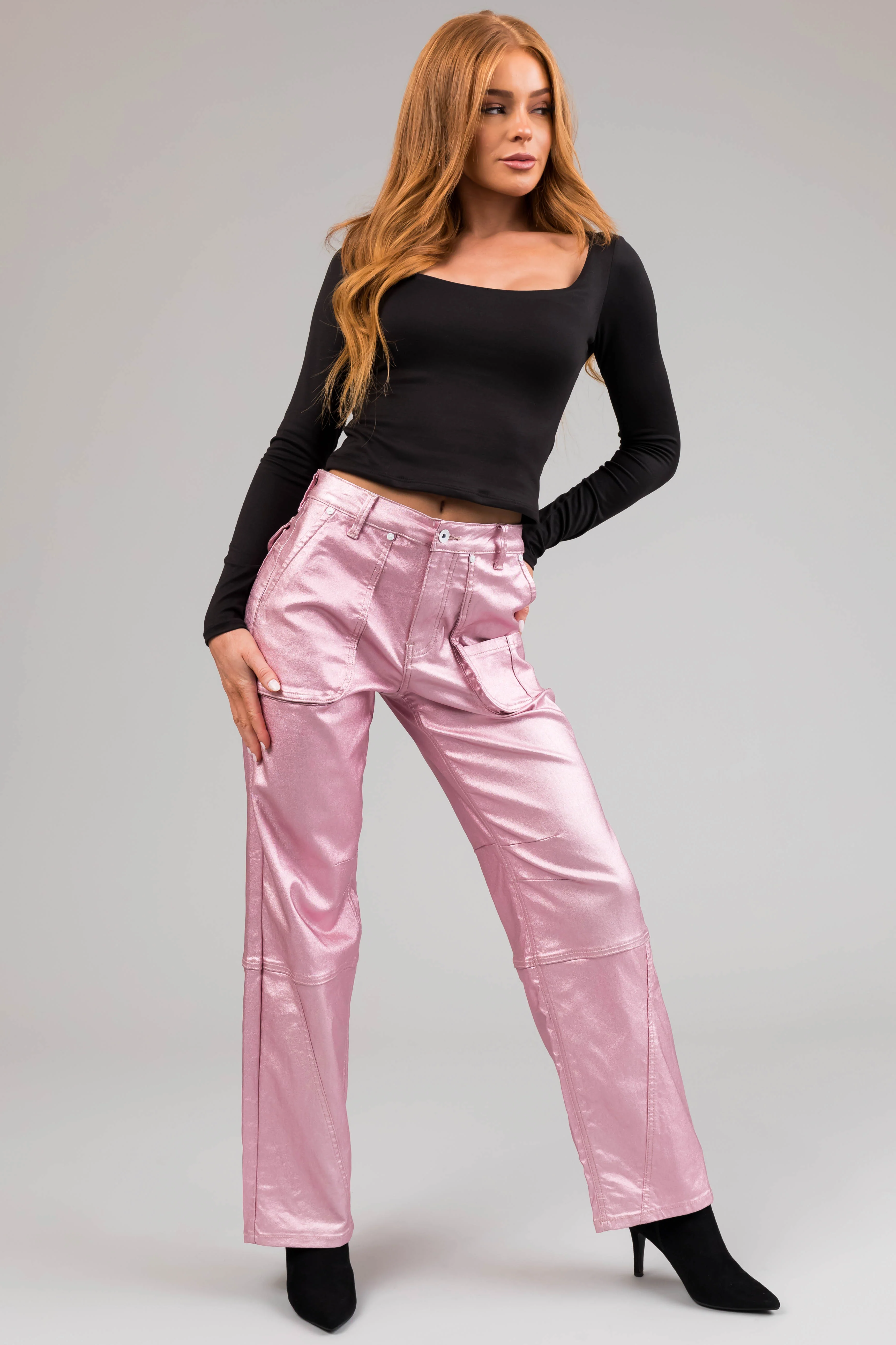 Special A Baby Pink Metallic Cargo Jeans - LD SALE