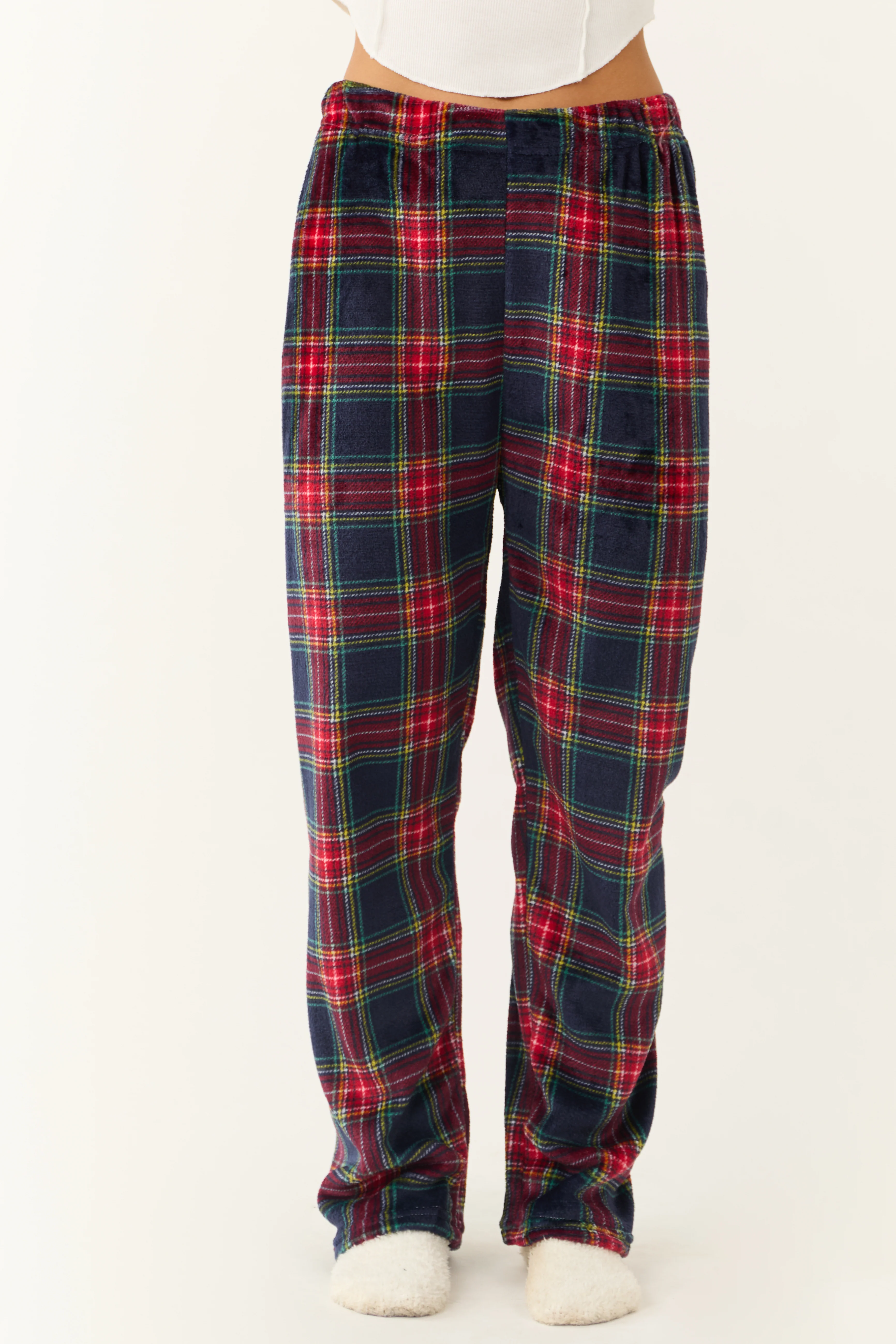 Ruby and Navy Plaid Fleece Pajama Pants - LD SALE