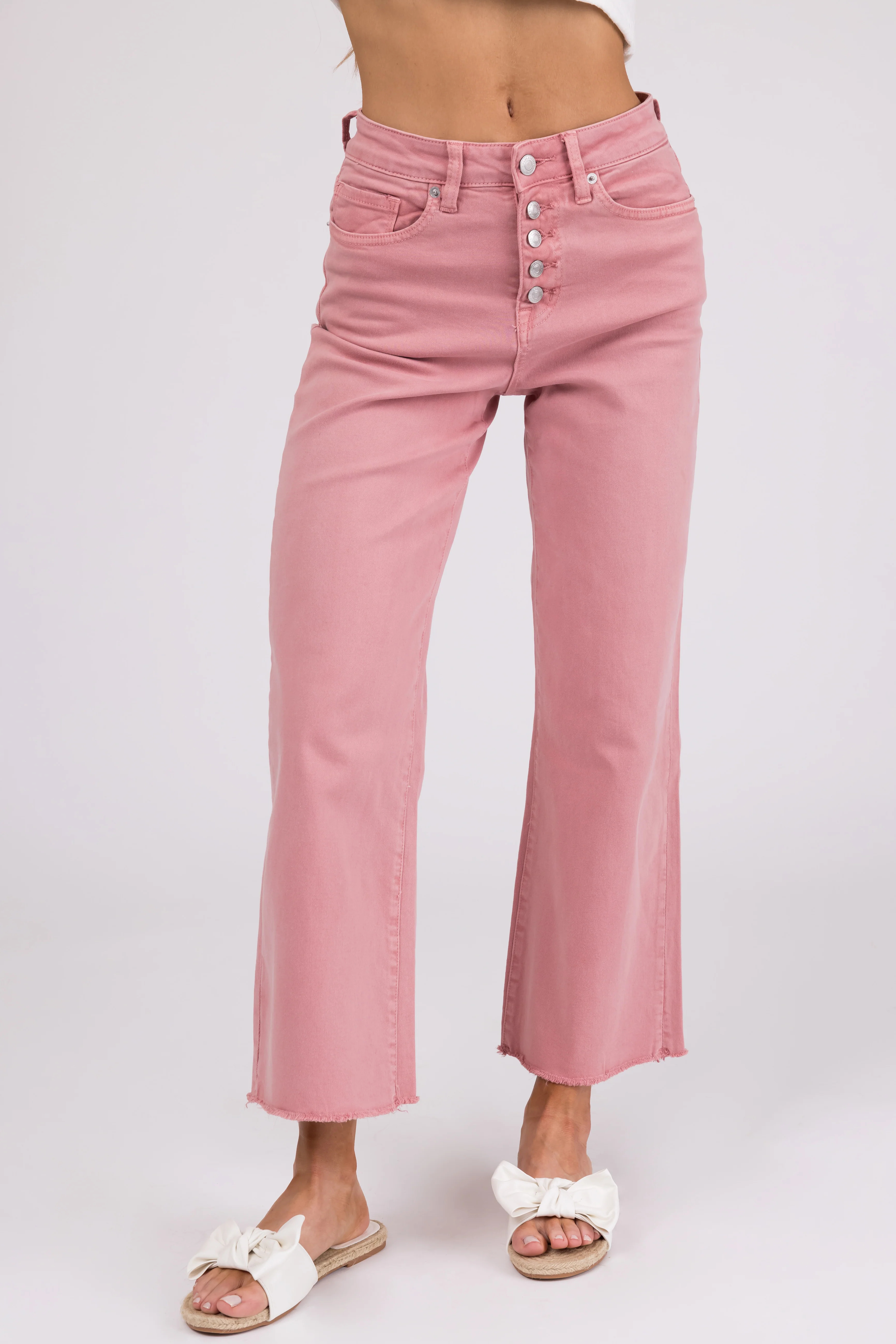 Mica Denim Baby Pink Wide Leg Button Fly Jeans - LD SALE