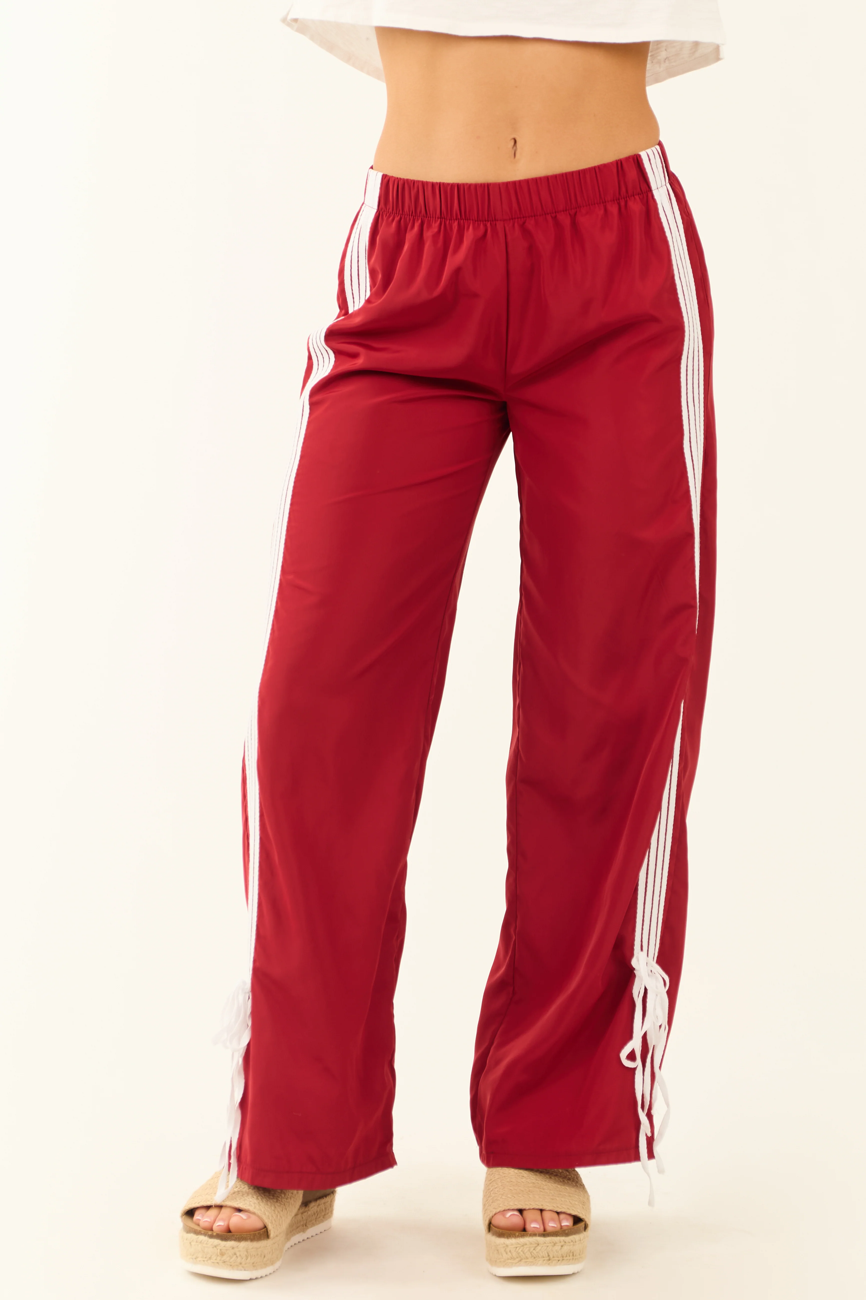 Cherry Side Striped Ribbon Wide Leg Track Pants - LD SALE