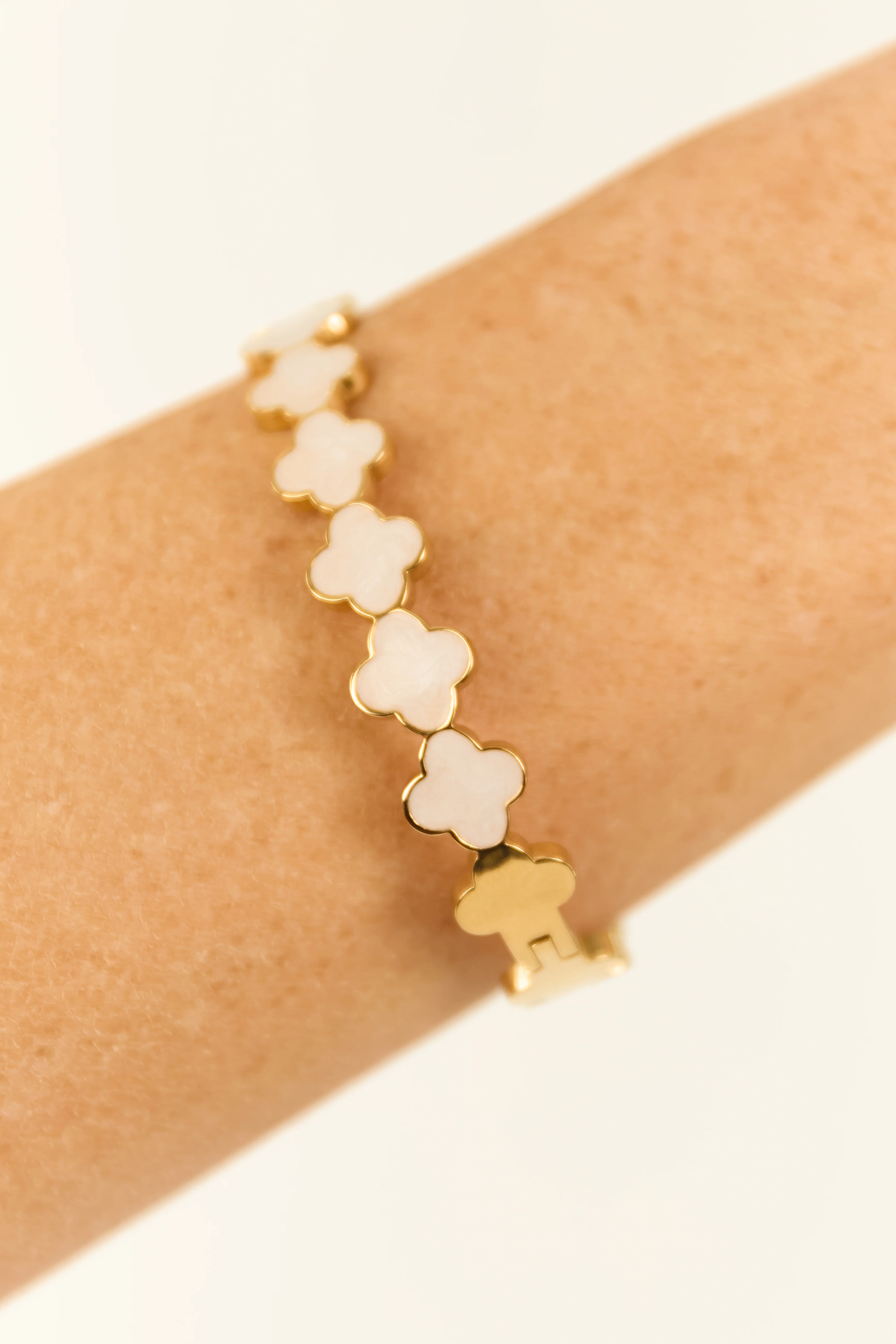 Gold Metallic Clover Abalone Hinge Bangle Bracelet - LD SALE