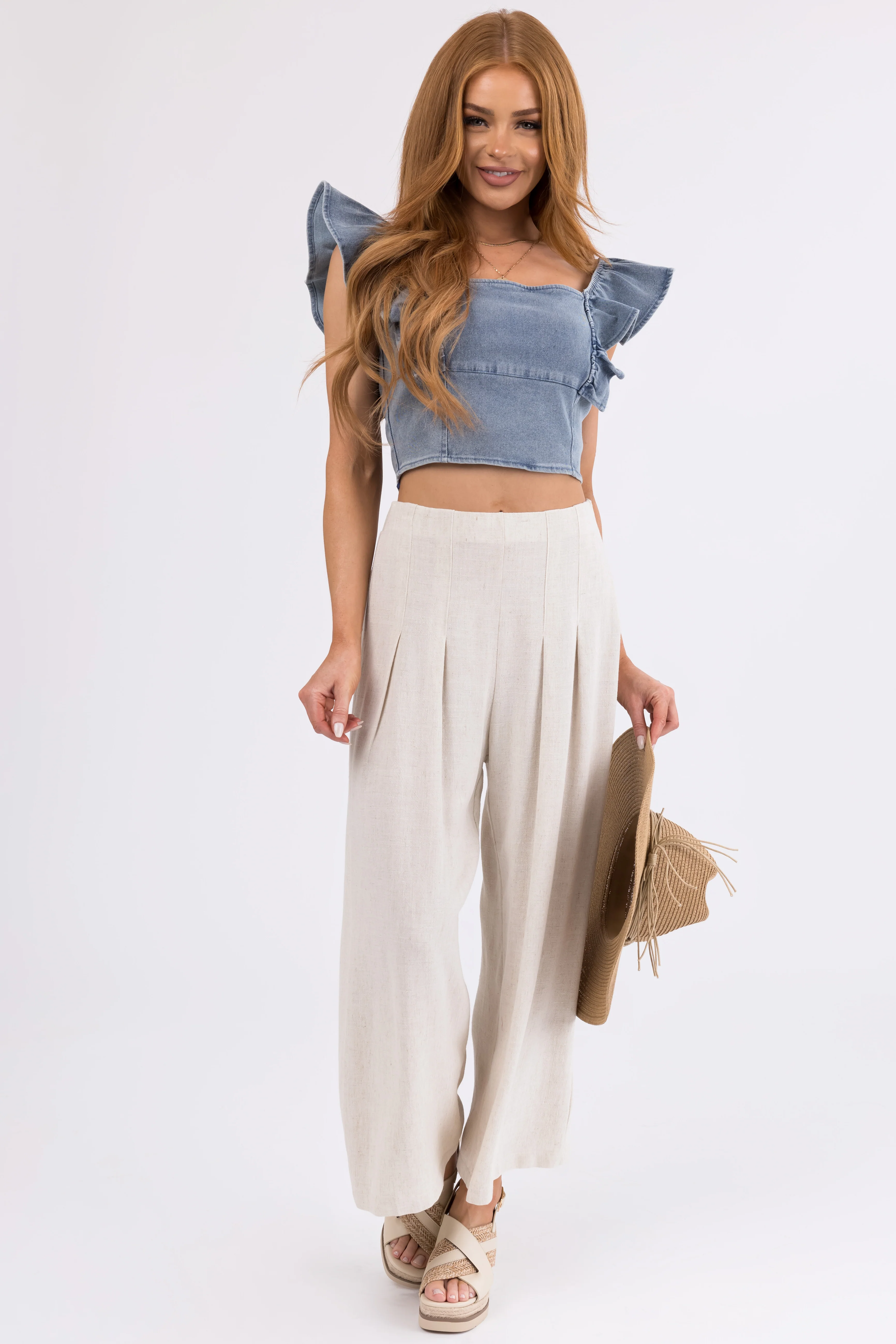 Coconut Pleated Cropped Palazzo Pants - LD SALE