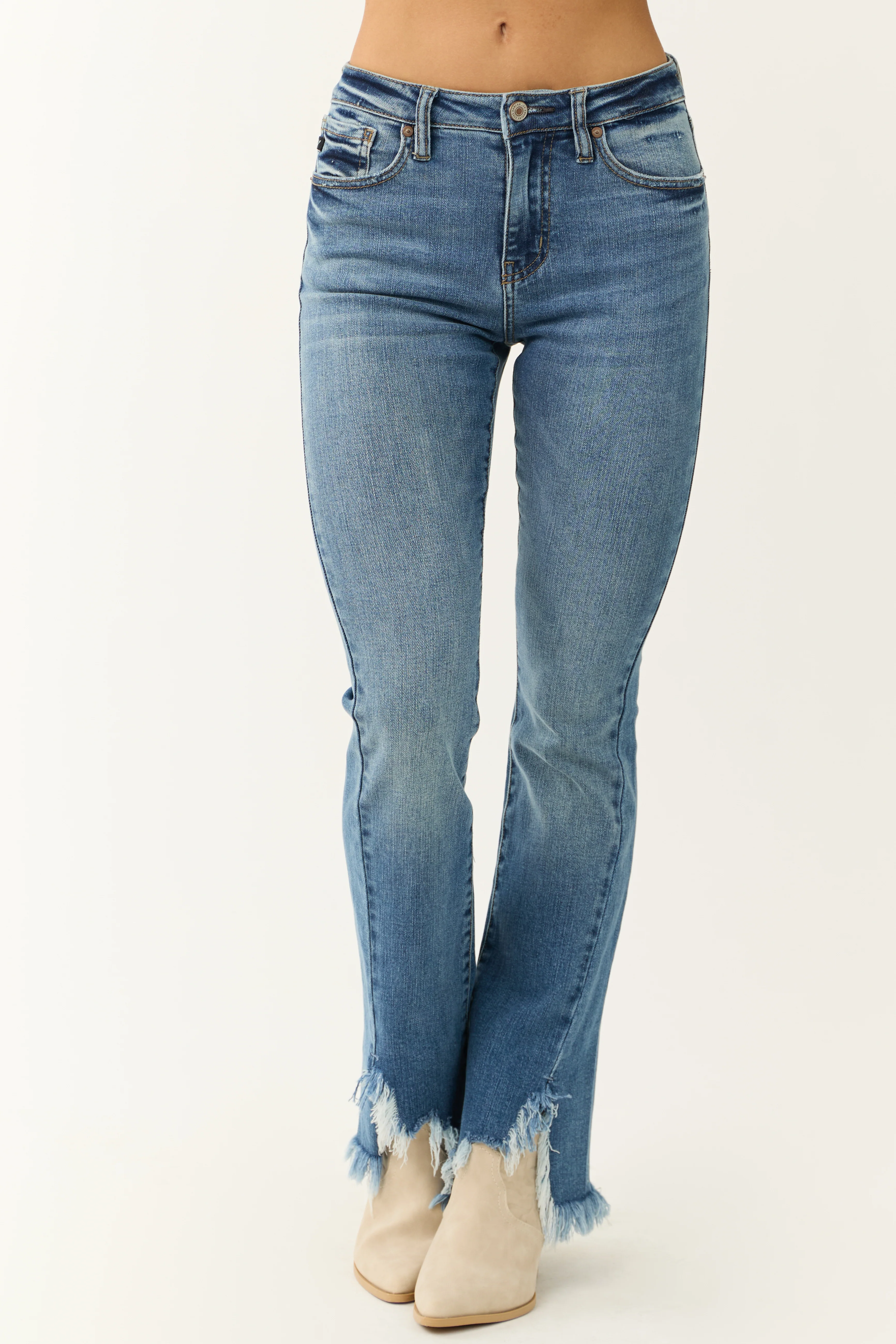 KanCan Medium Frayed Shark Bite Bootcut Jeans - LD SALE