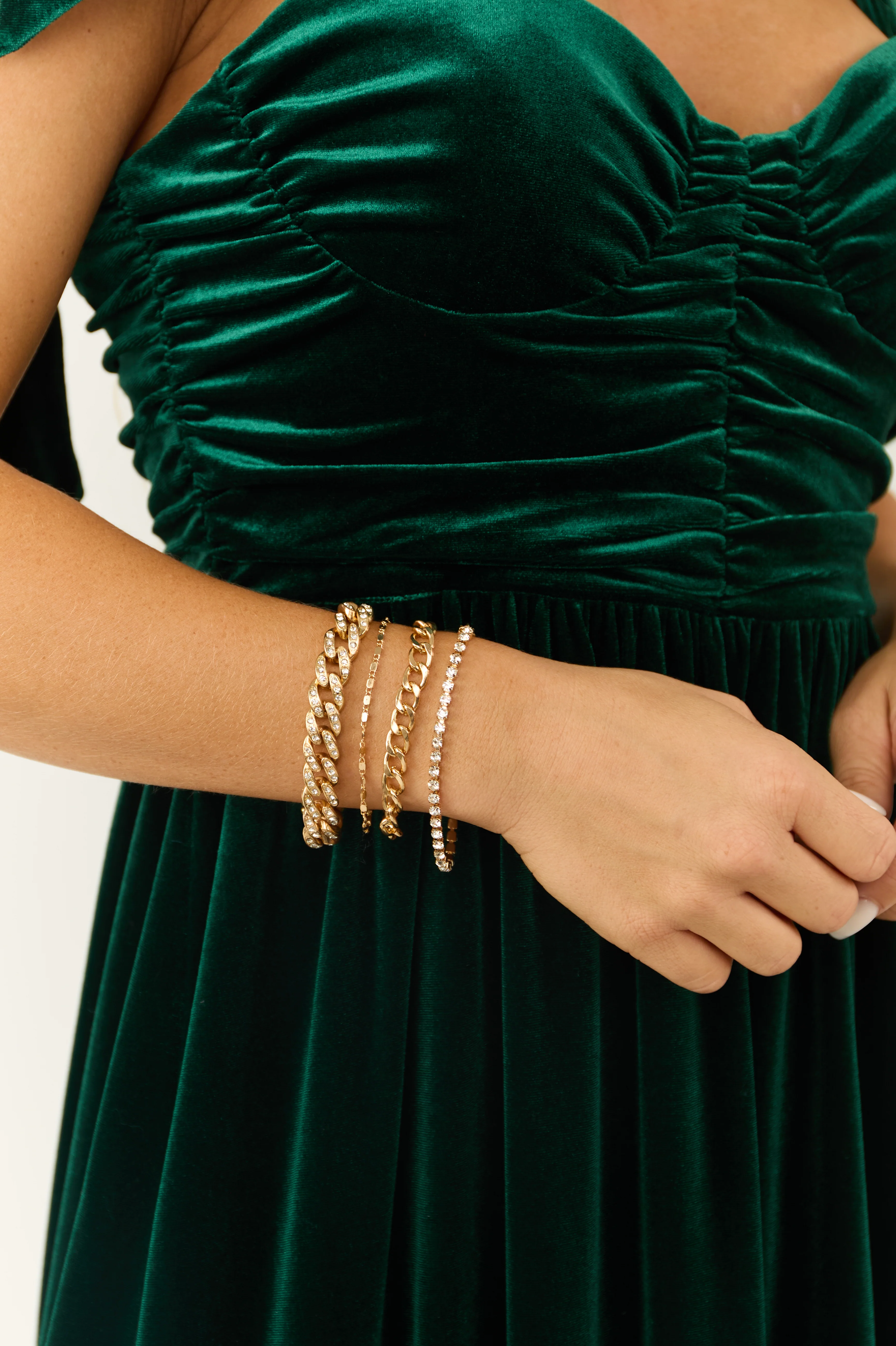 Gold Rhinestone Chain Bracelet Set - LD SALE