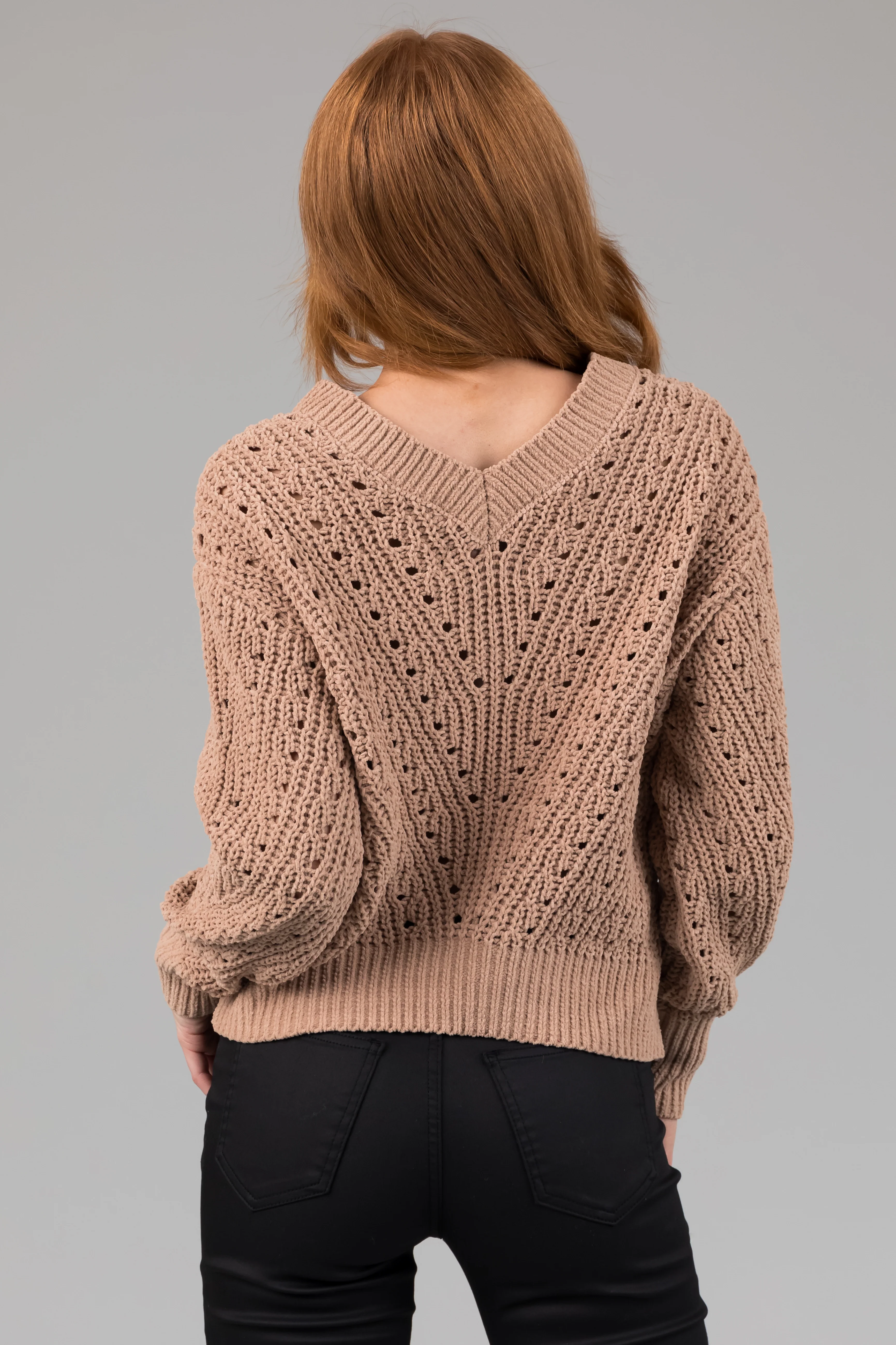 Latte Pointelle Cut Out Chenille Sweater - LD SALE