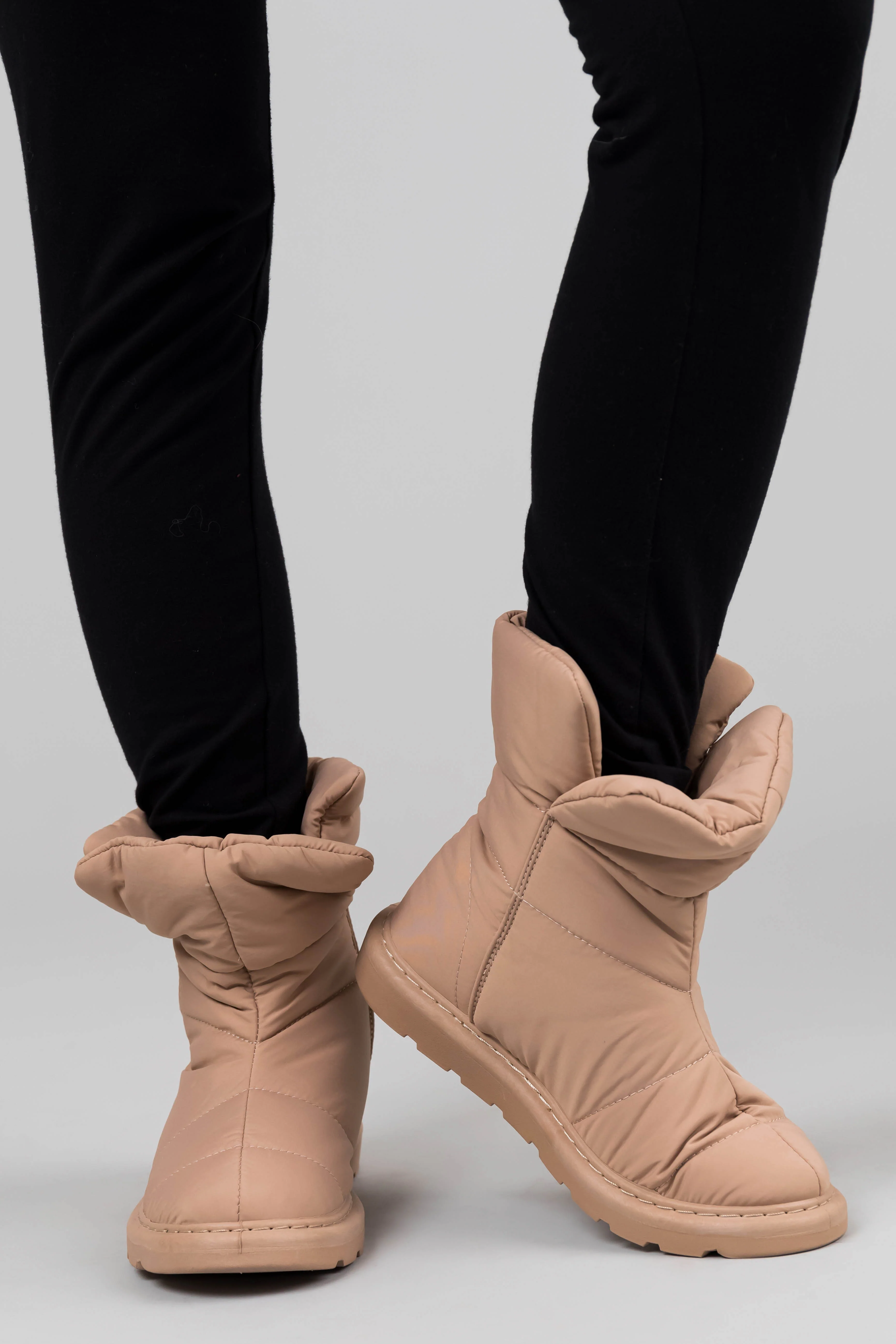 Beige Nylon Quilted Treaded Sole Boots - LD SALE