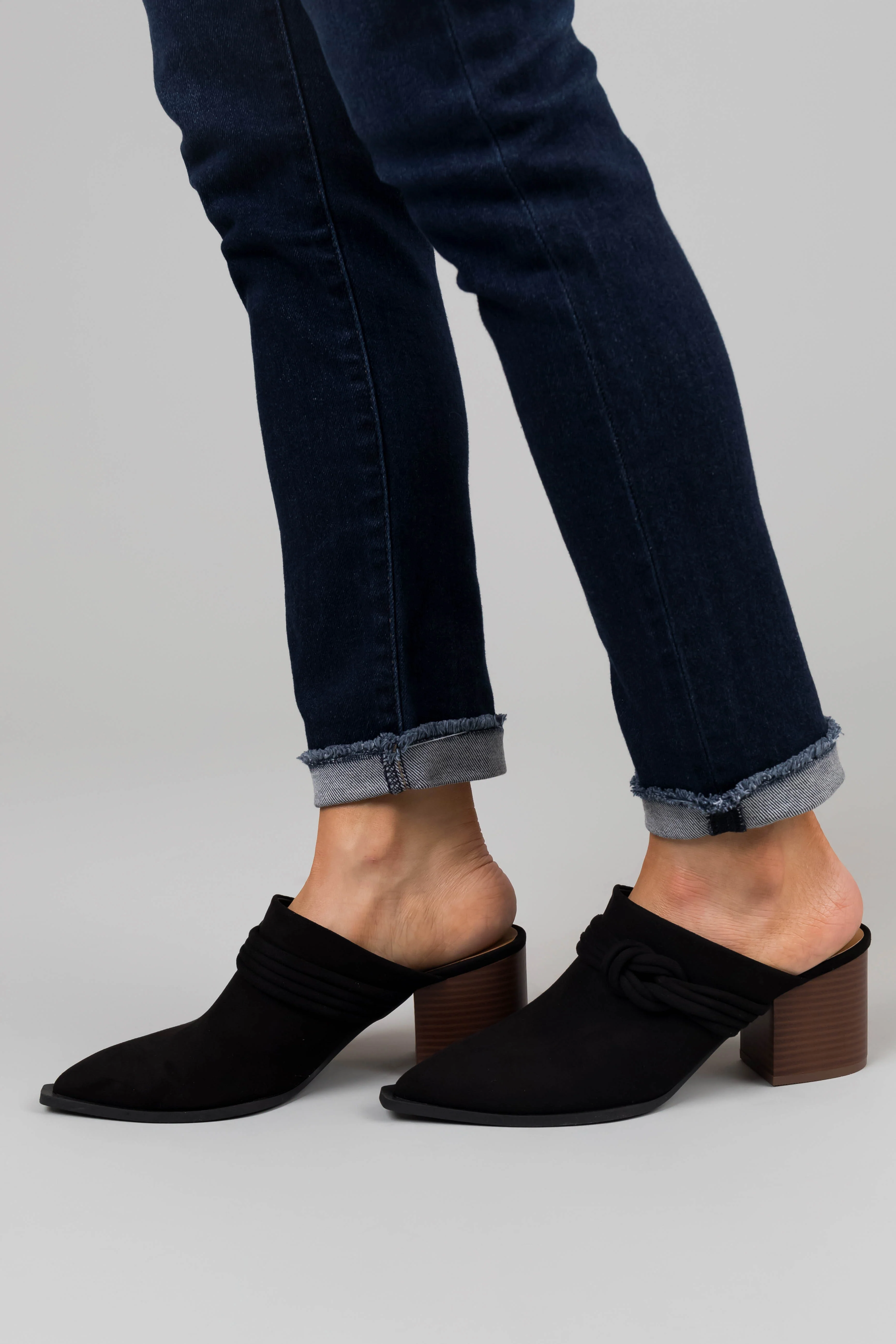 Black Faux Suede Pointed Toe Mules - LD SALE