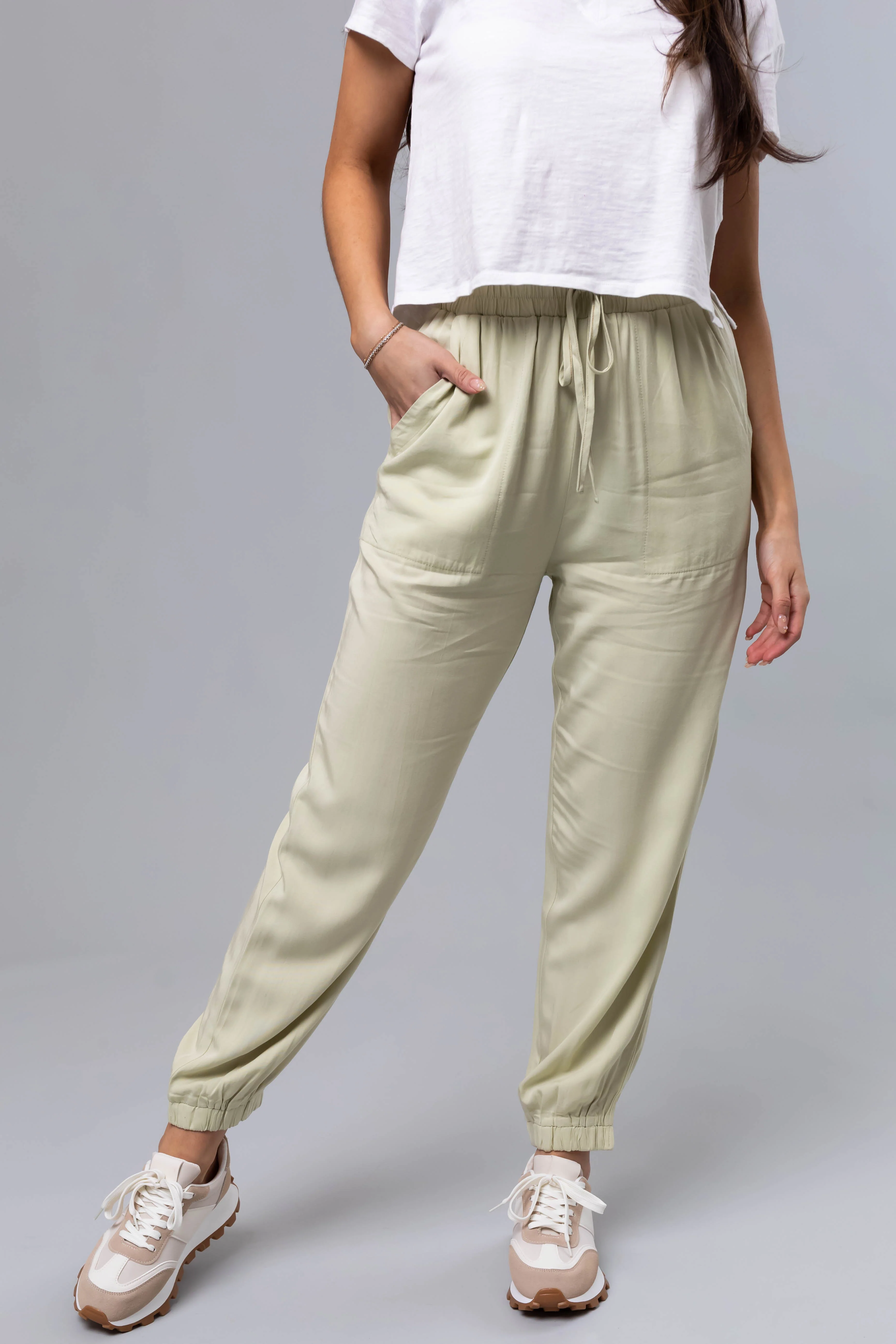 Pastel Lime Lightweight Woven Joggers - LD SALE