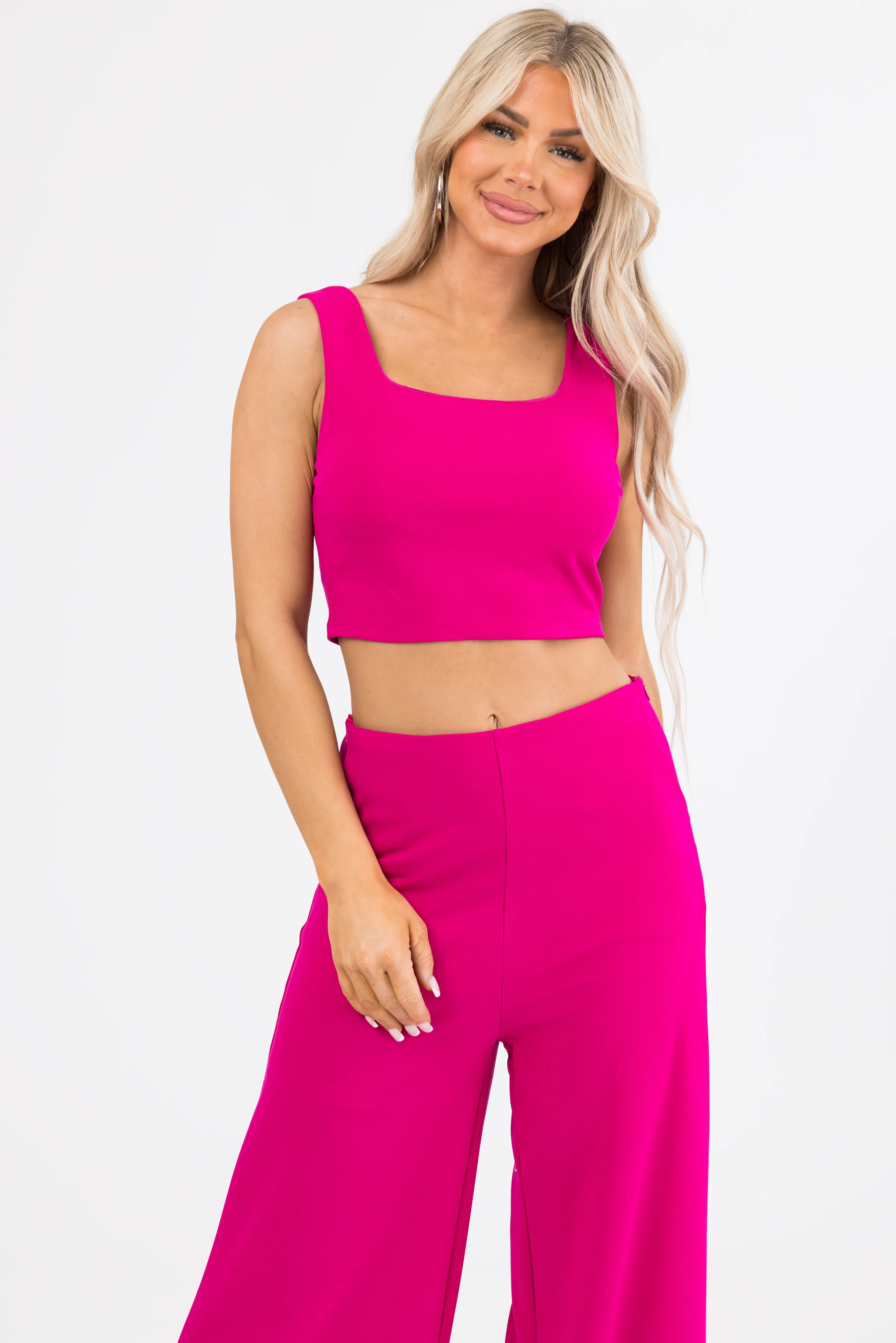 She+Sky Magenta Heavy Knit Square Neck Crop Top - LD SALE
