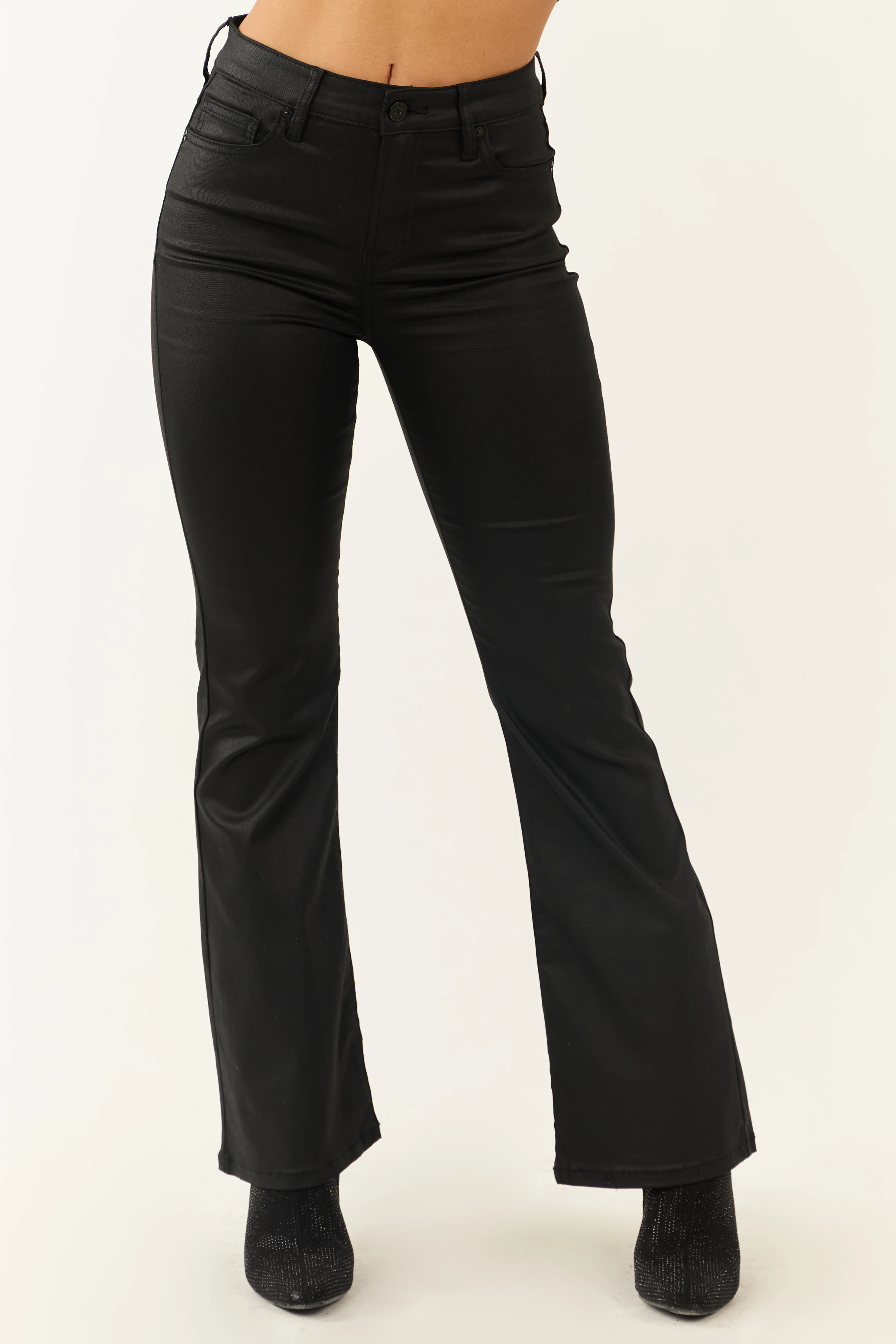 Hidden Jeans Black Coated High Rise Slim Flare Jeans - LD SALE