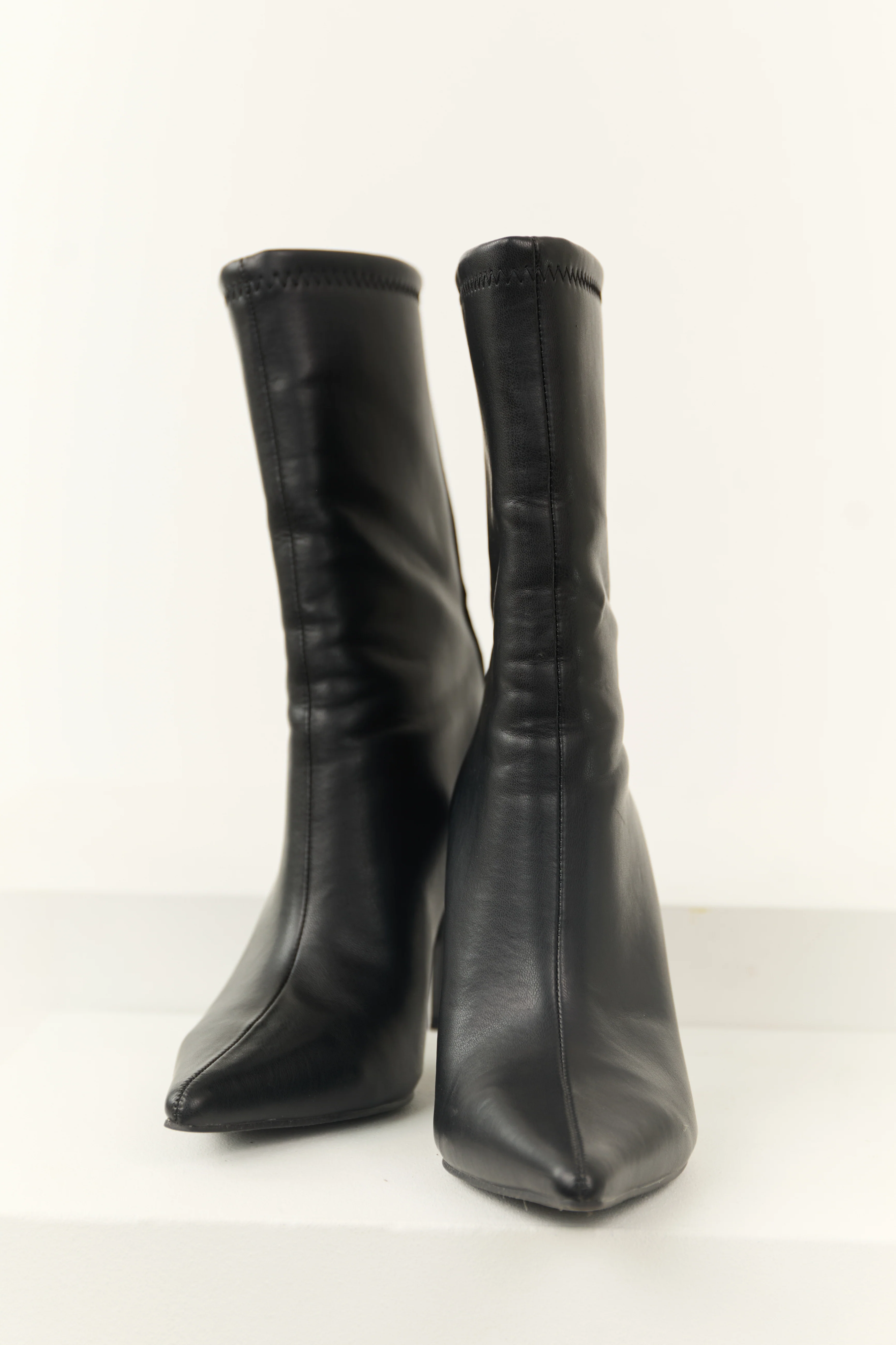 Black Faux Leather Stiletto Pointed Toe Boots - LD SALE