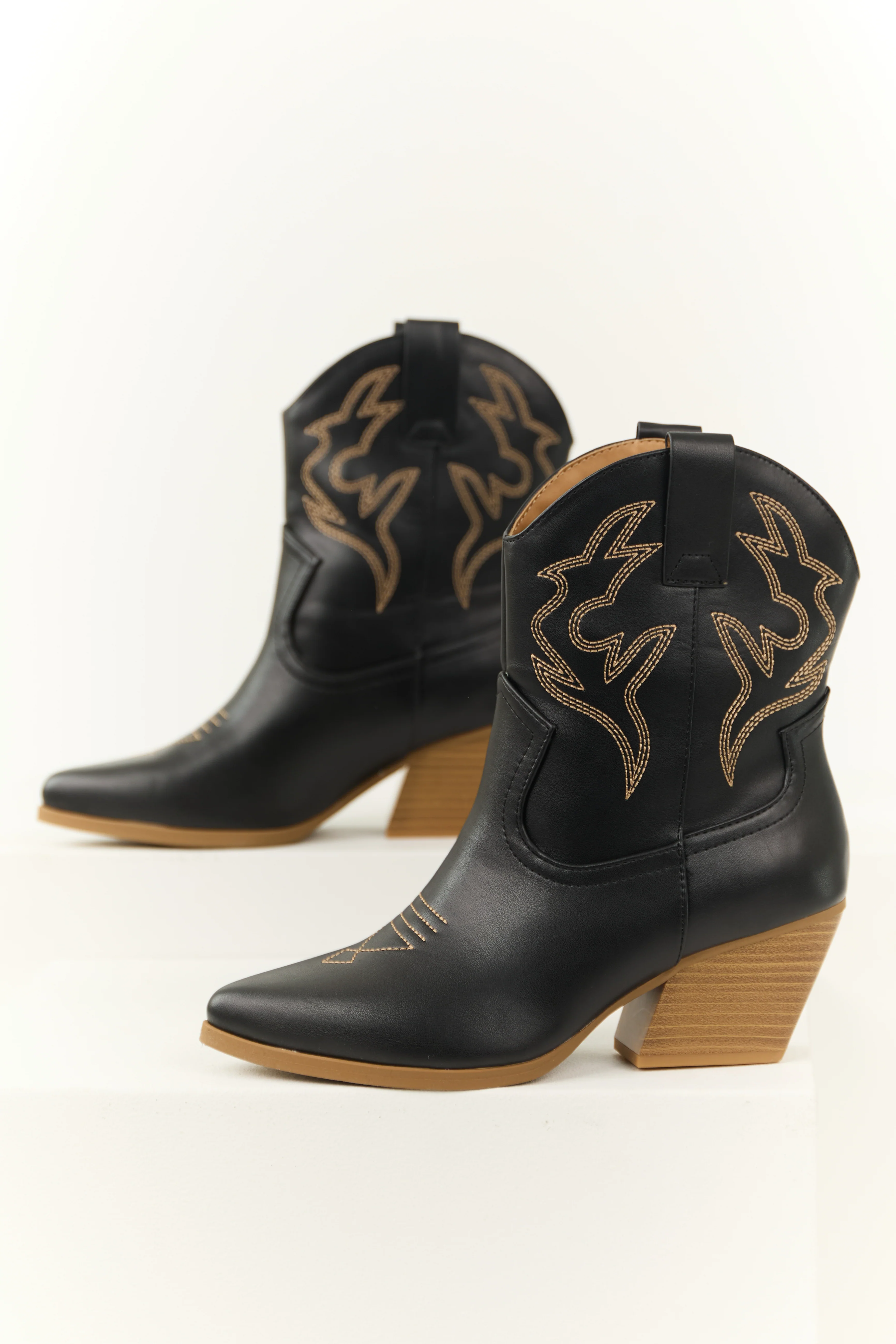 Black Western Stitching Detail Ankle Booties - LD SALE