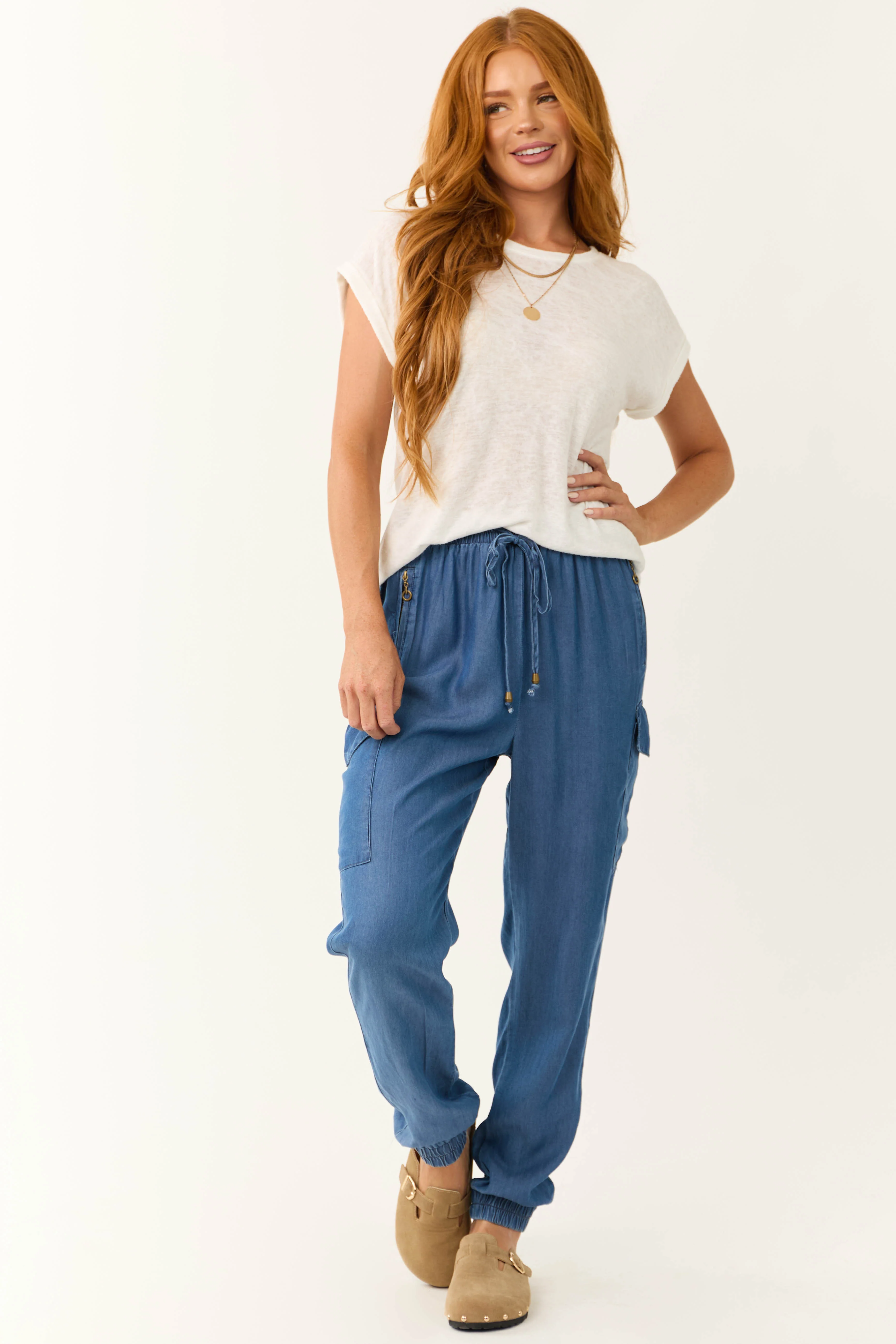 Cobalt Smocked Drawstring Waistband Joggers - LD SALE