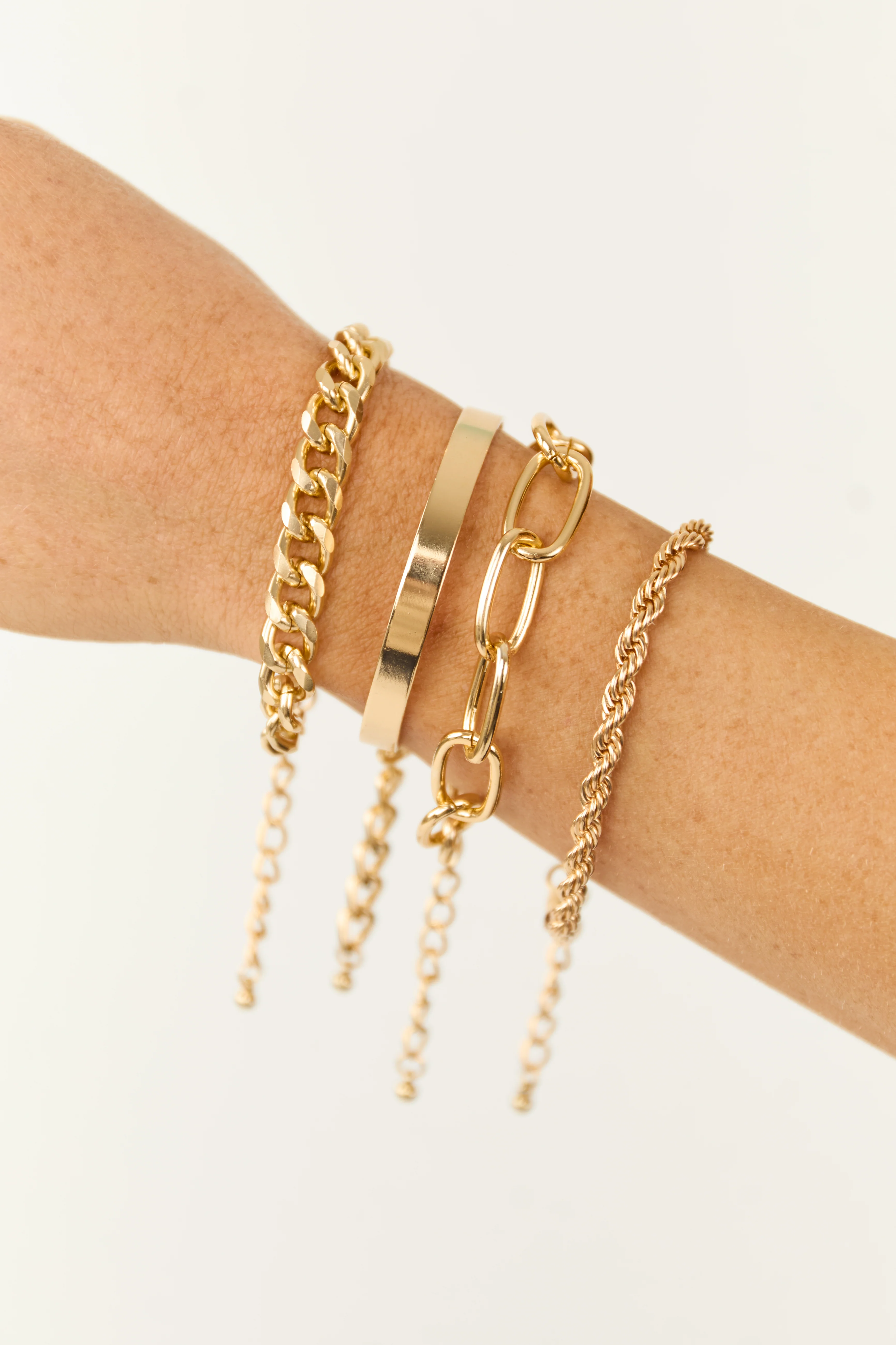 Gold Chain Link 4 Piece Bracelet Set - LD SALE