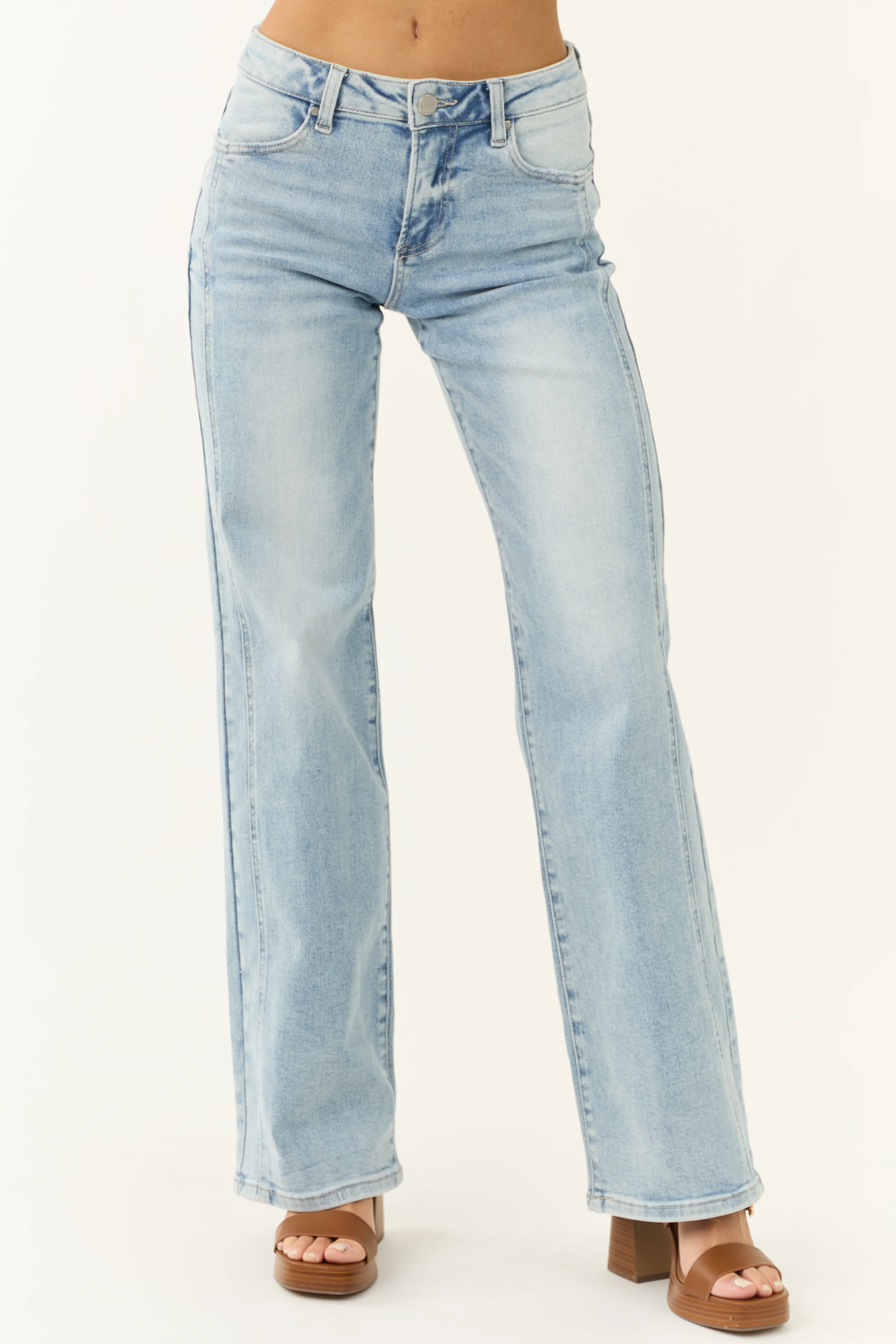 Risen Light Wash Mid Rise Straight Jeans - LD SALE