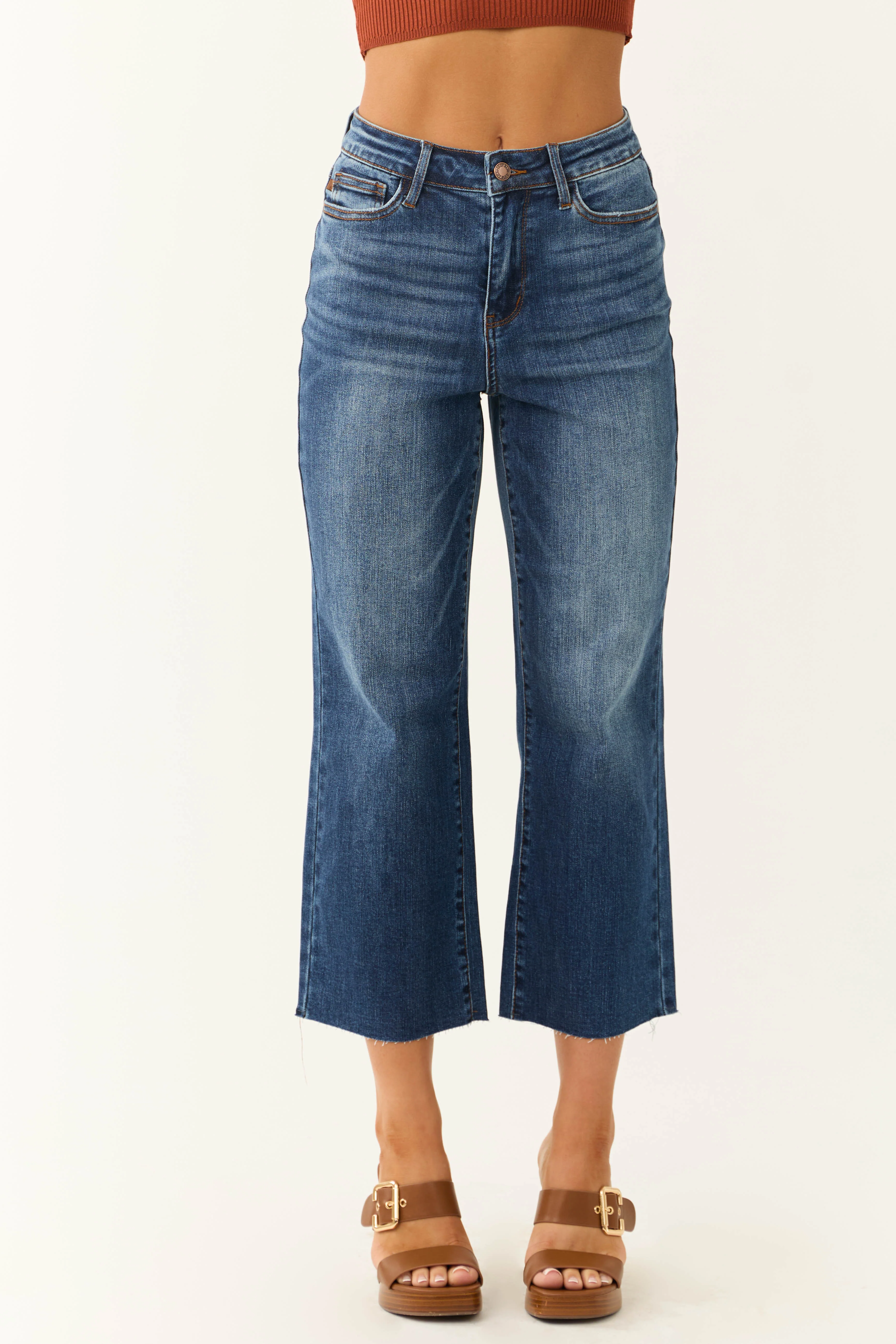 Judy Blue Dark Wash Wide Leg Cropped Jeans - LD SALE