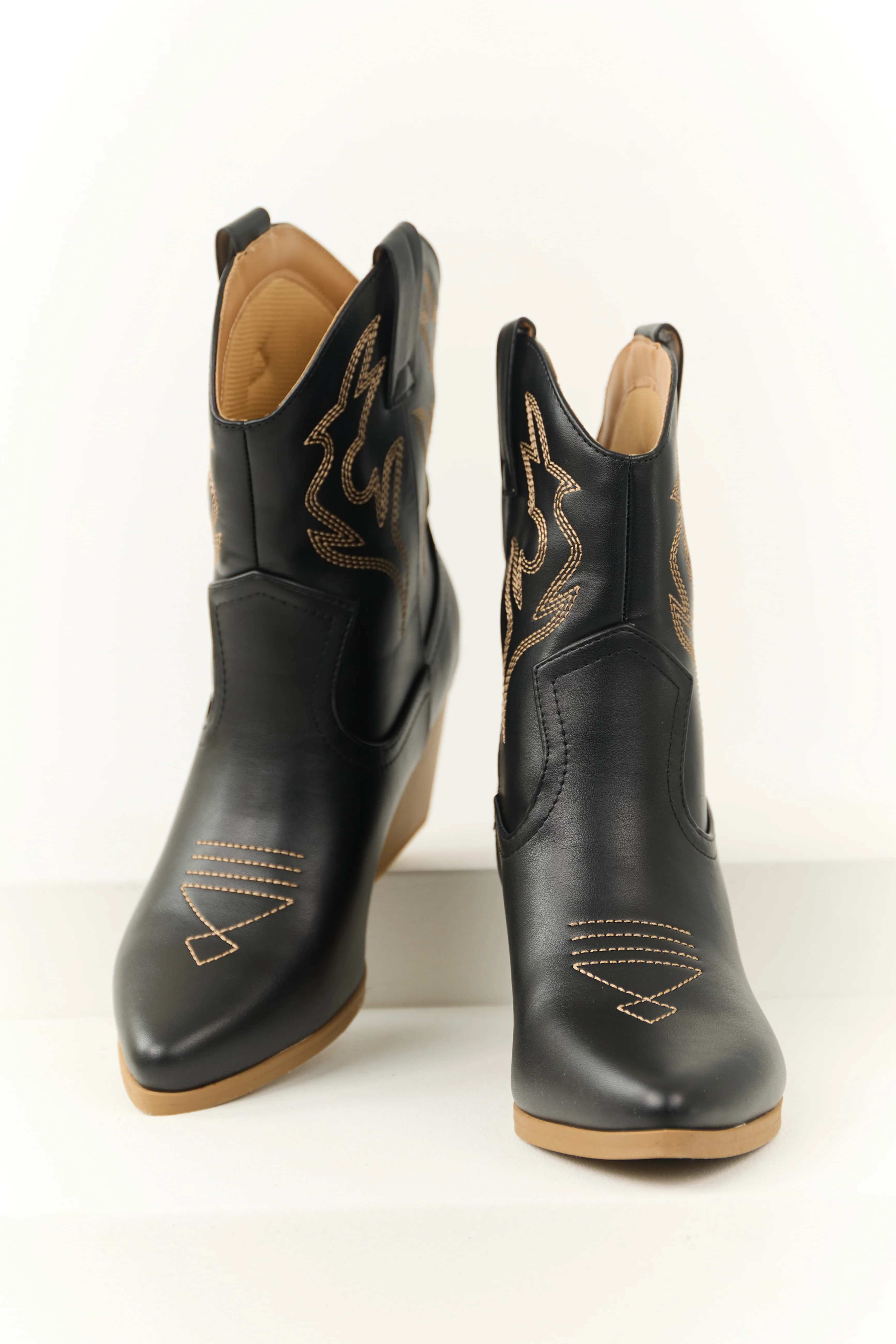 Black Western Stitching Detail Ankle Booties - LD SALE