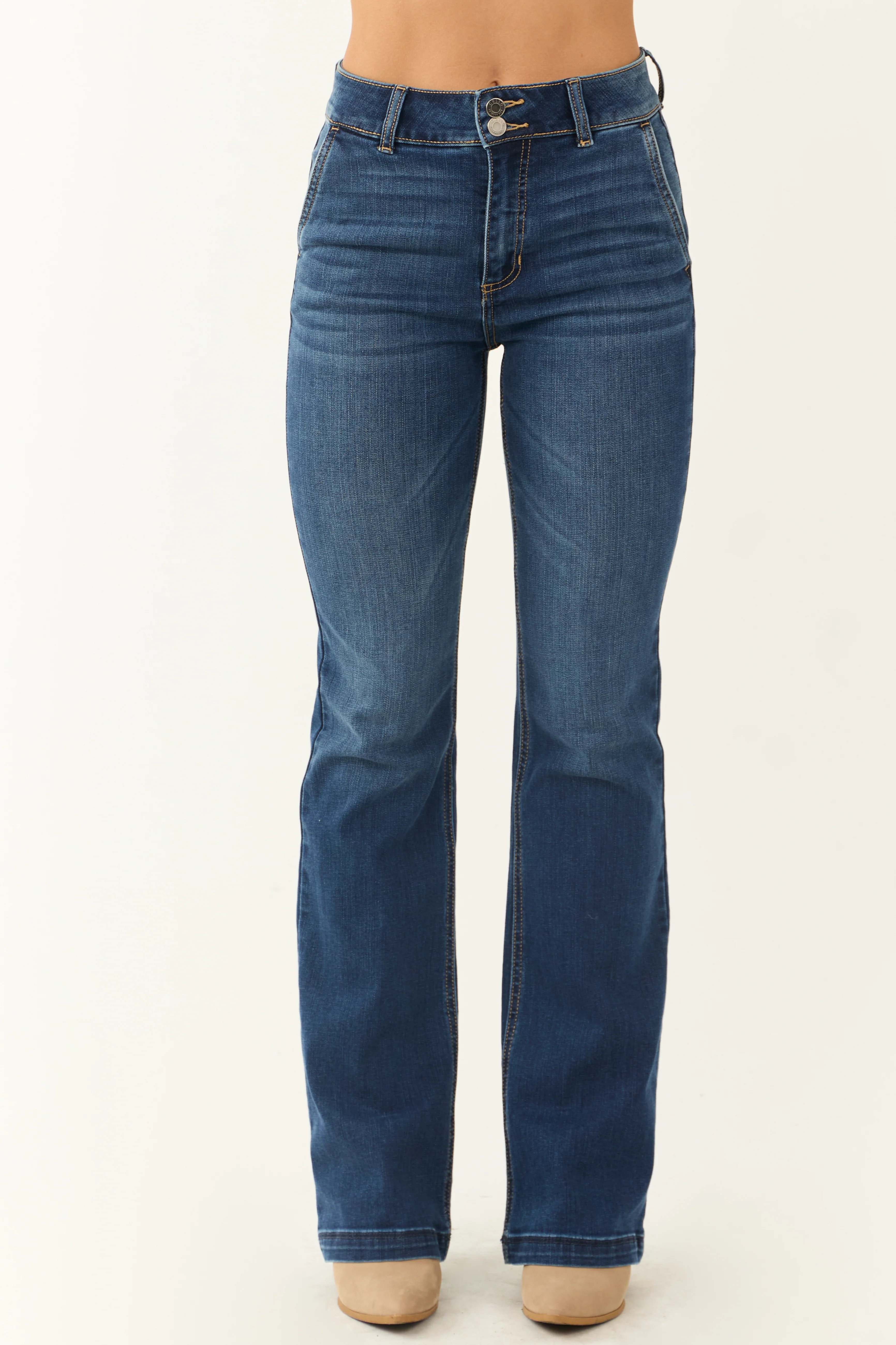 Cello Dark Wash High Rise Double Button Bootcut Jeans - LD SALE