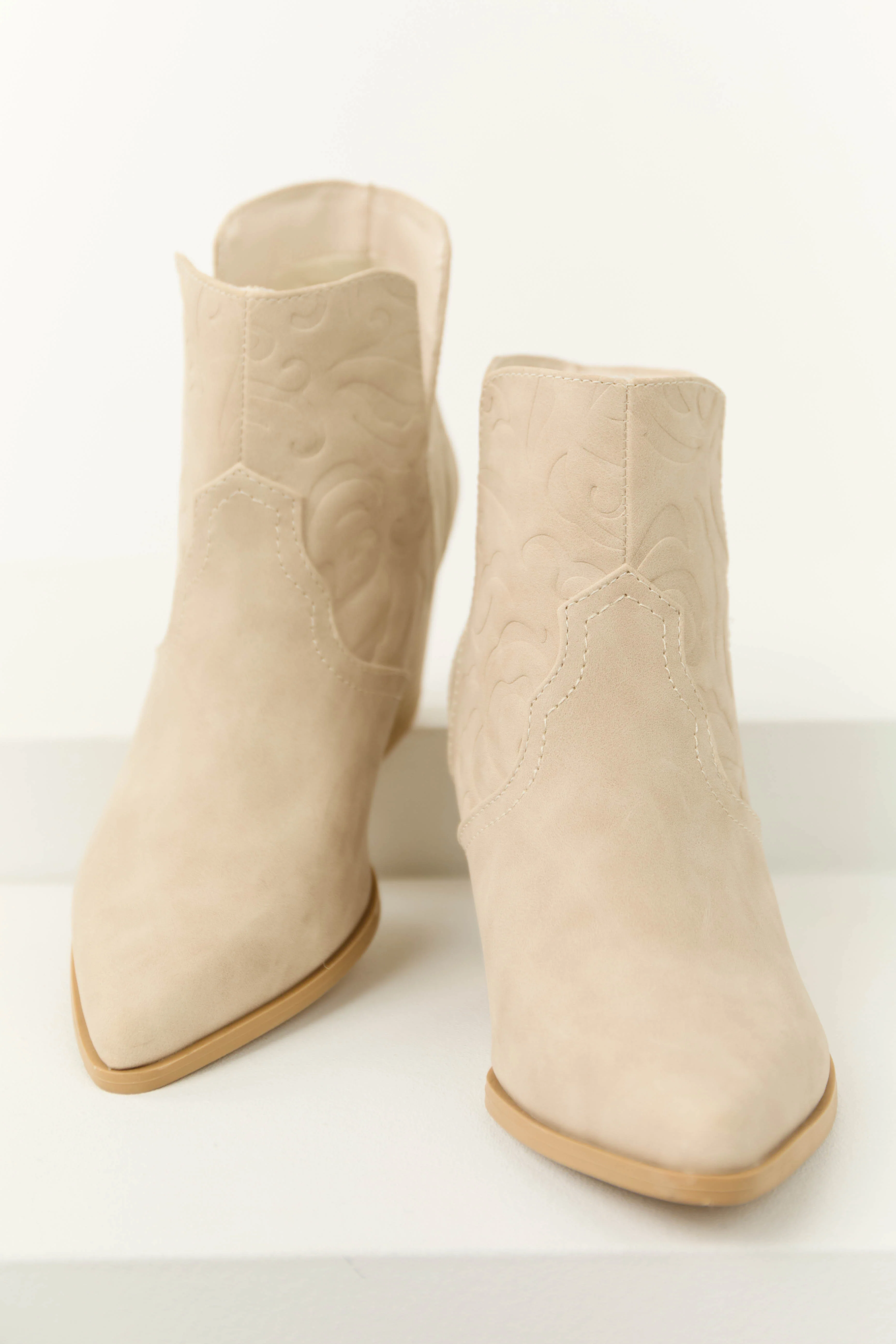 Coconut Pointed Toe Side Slit Western Booties - LD SALE