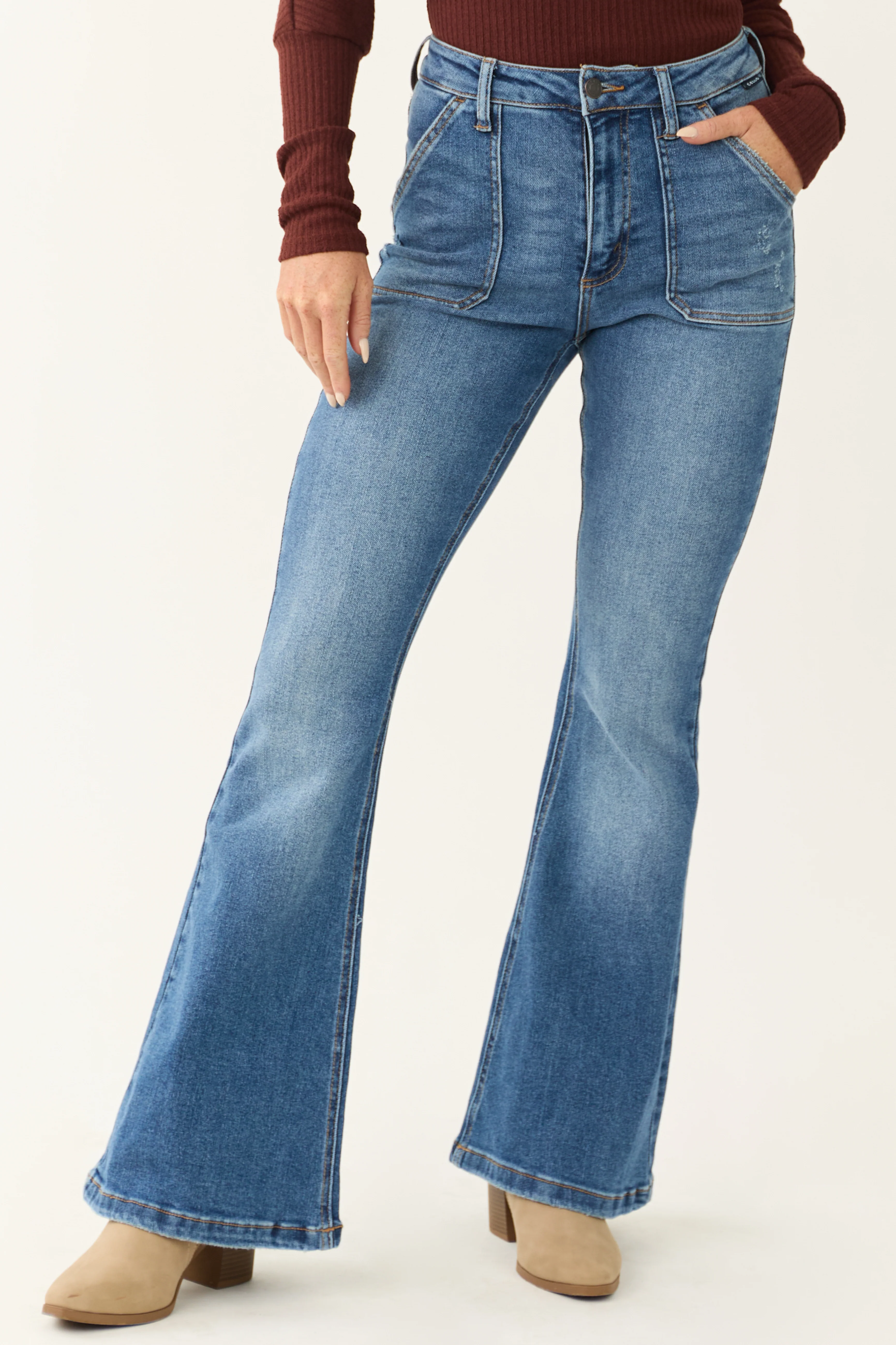 Cello Medium Wash Slant Pocket Flare Jeans - LD SALE