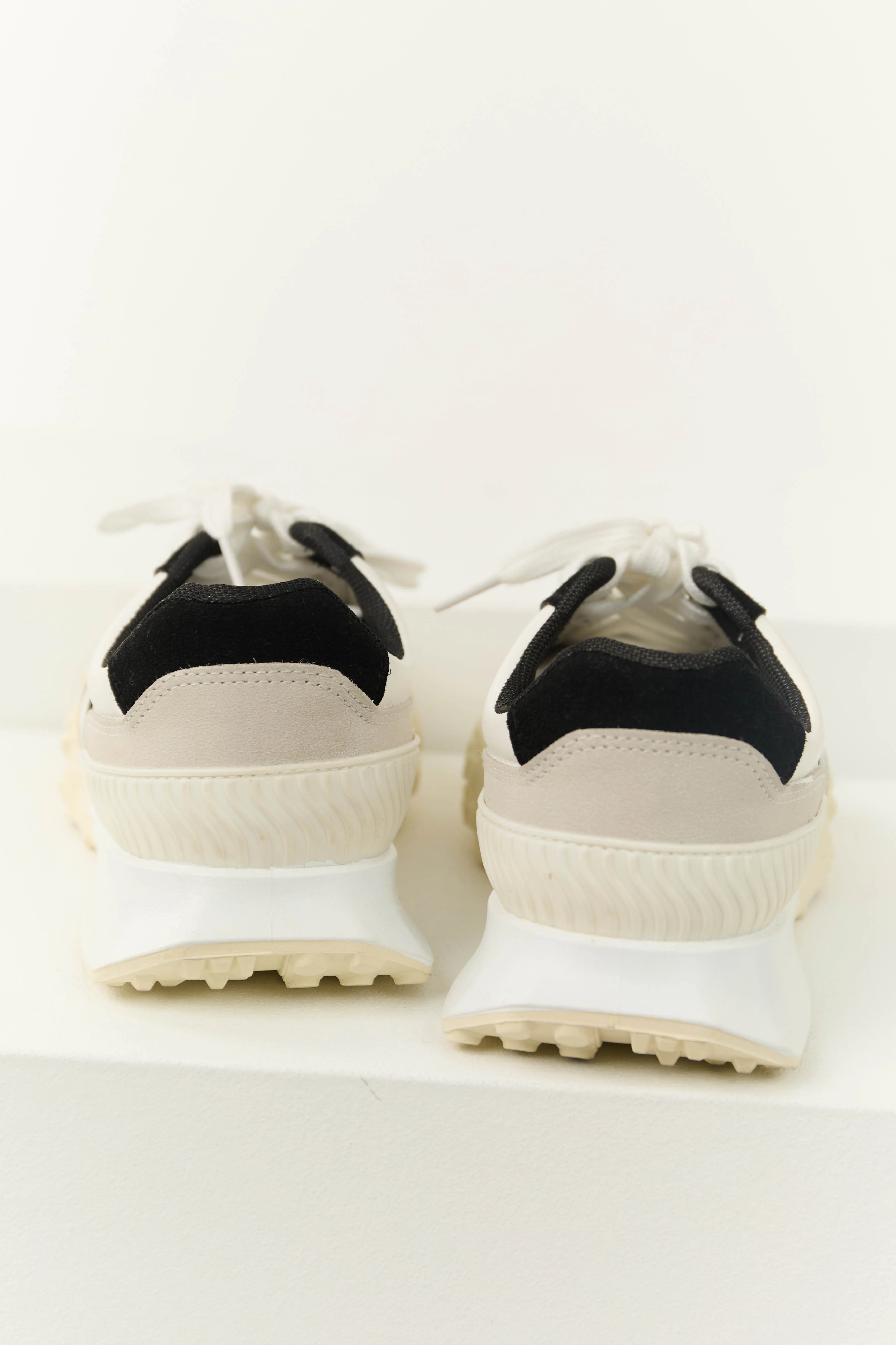Off White and Black Lace Up Fashion Sneakers - LD SALE