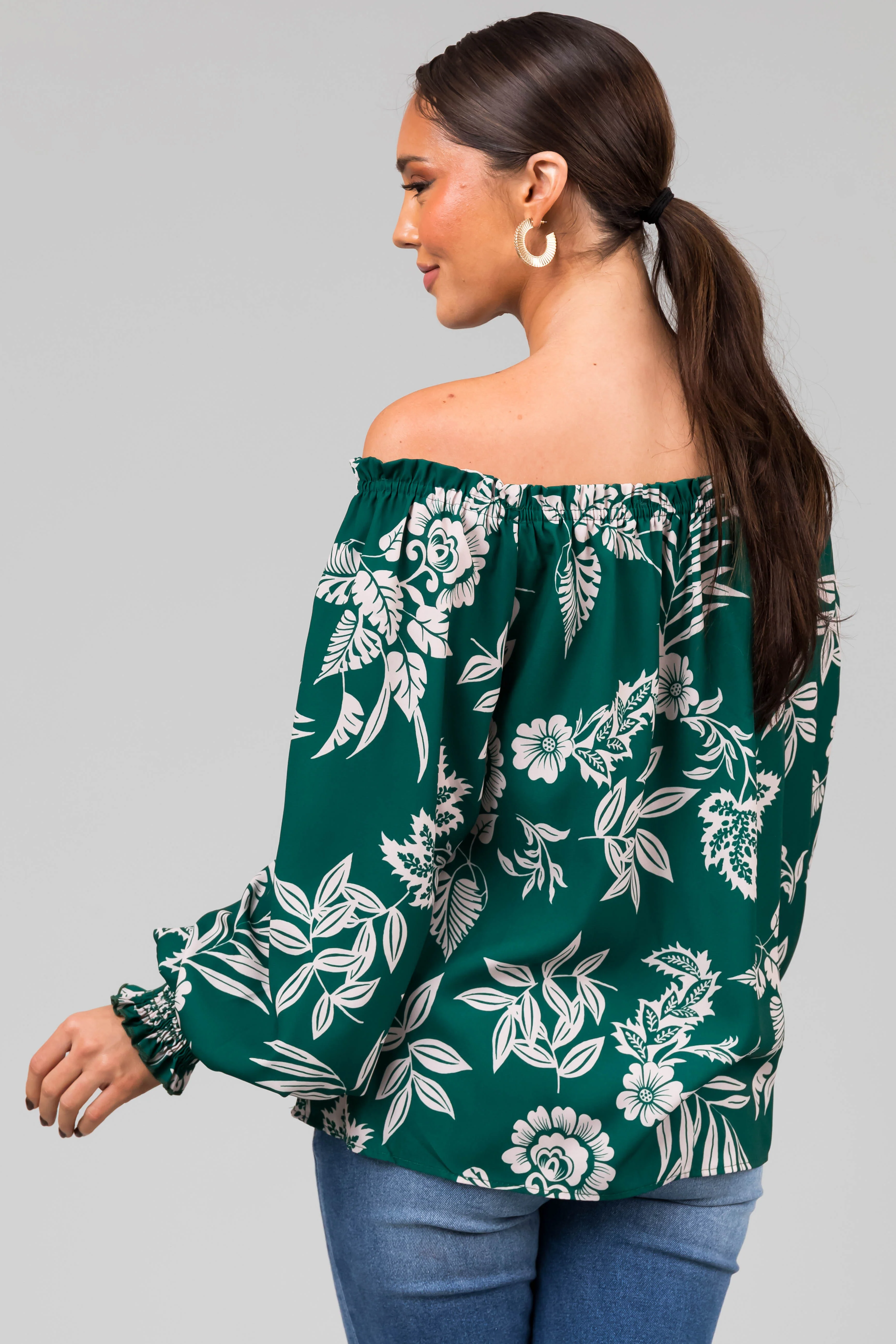 Forest Off the Shoulder Floral Print Blouse - LD SALE