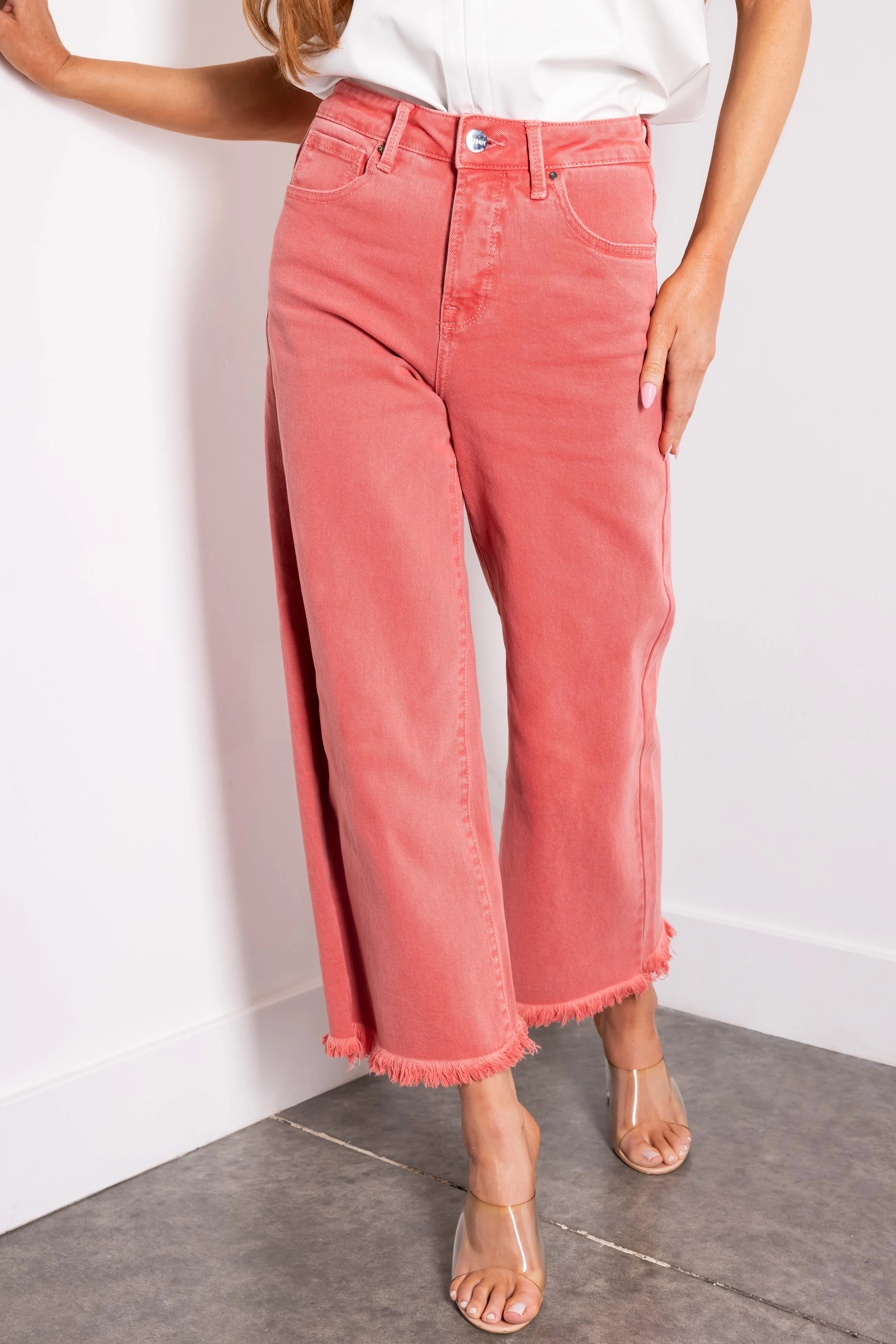 Risen Watermelon Tummy Control Cropped Wide Jeans - LD SALE