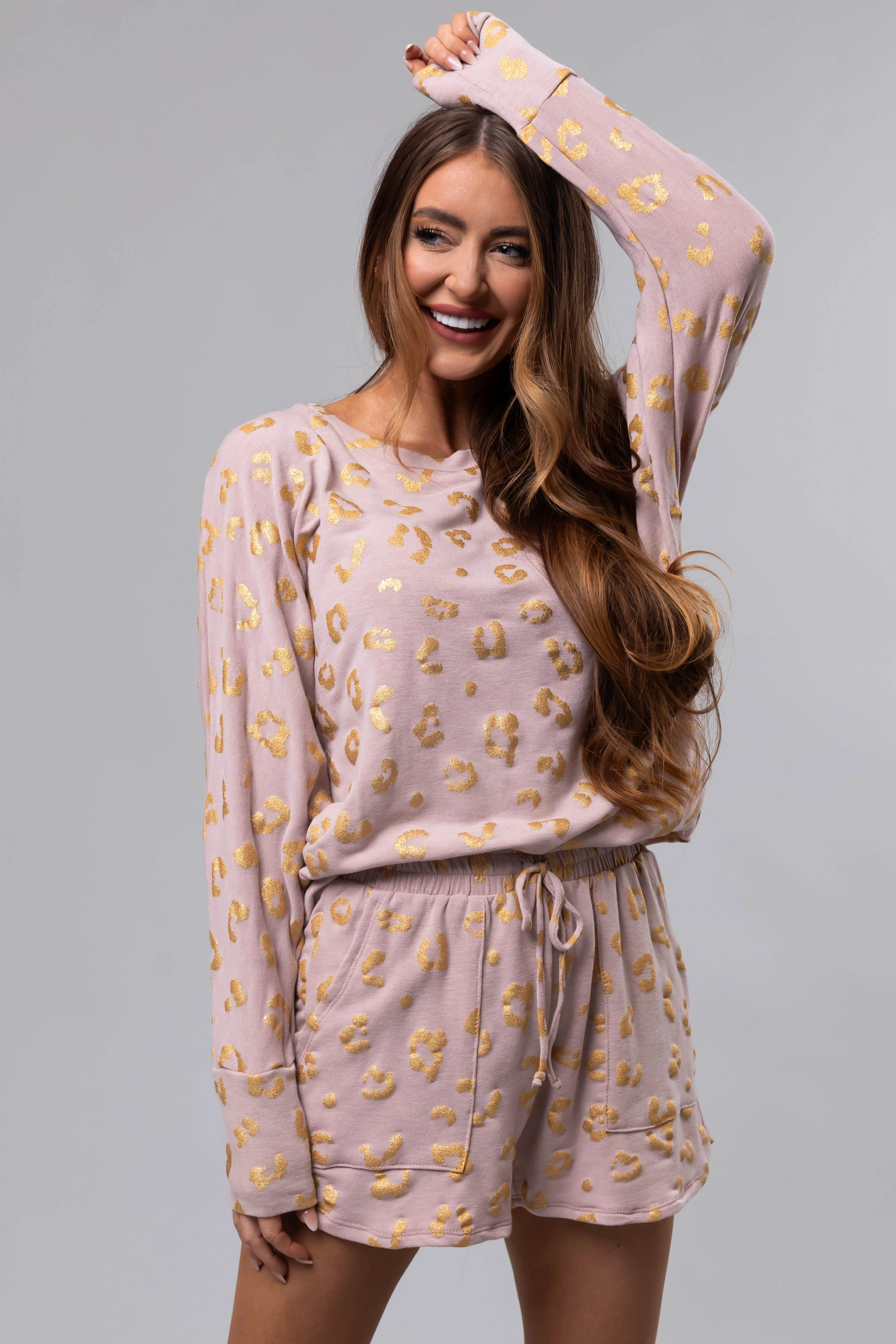 Dusty Blush Leopard Print Smocked Waist Shorts - LD SALE