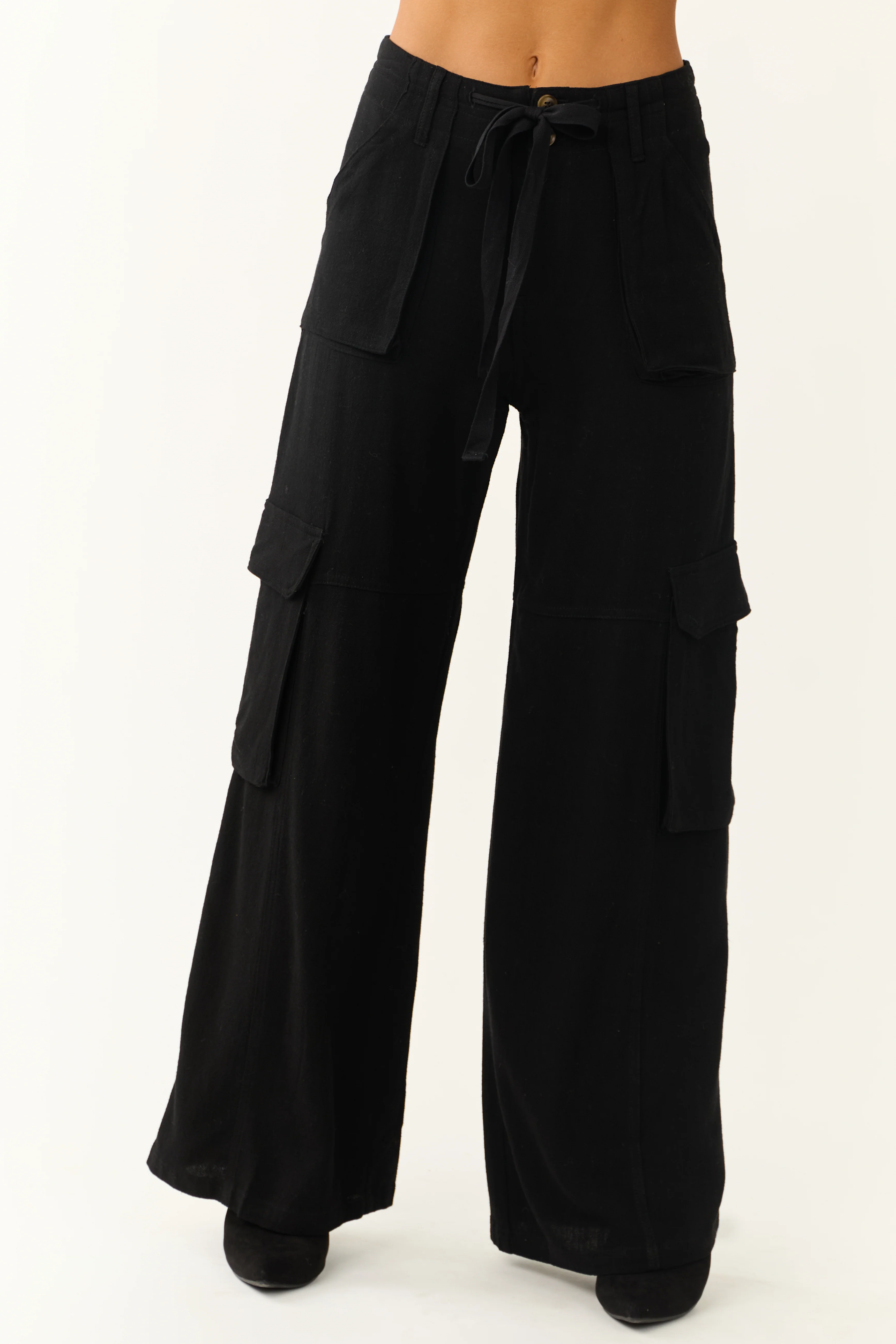 Black Relaxed Fit Wide Leg Cargo Pants - LD SALE