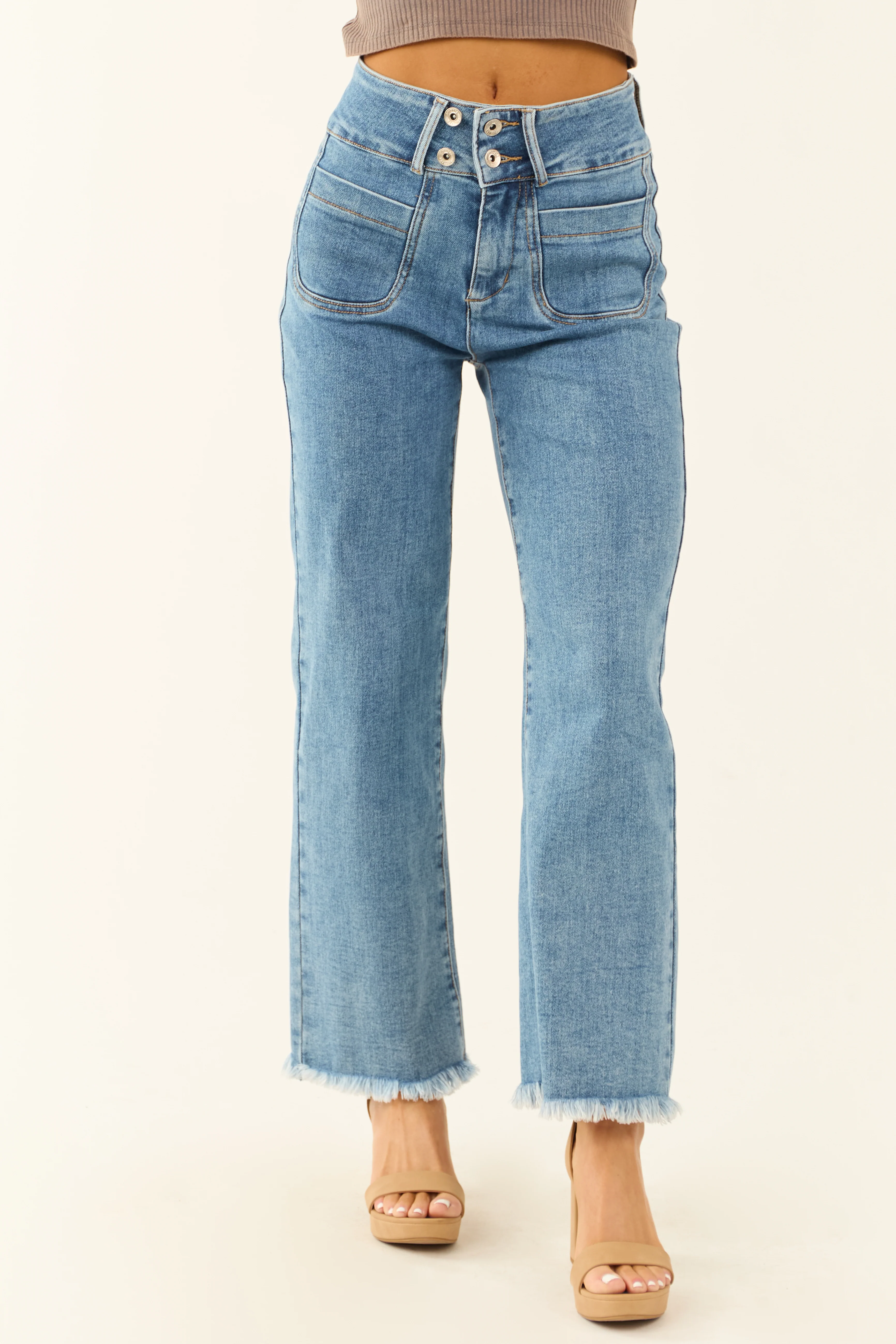 Special A High Rise Medium Wash Bootcut Ankle Jeans - LD SALE