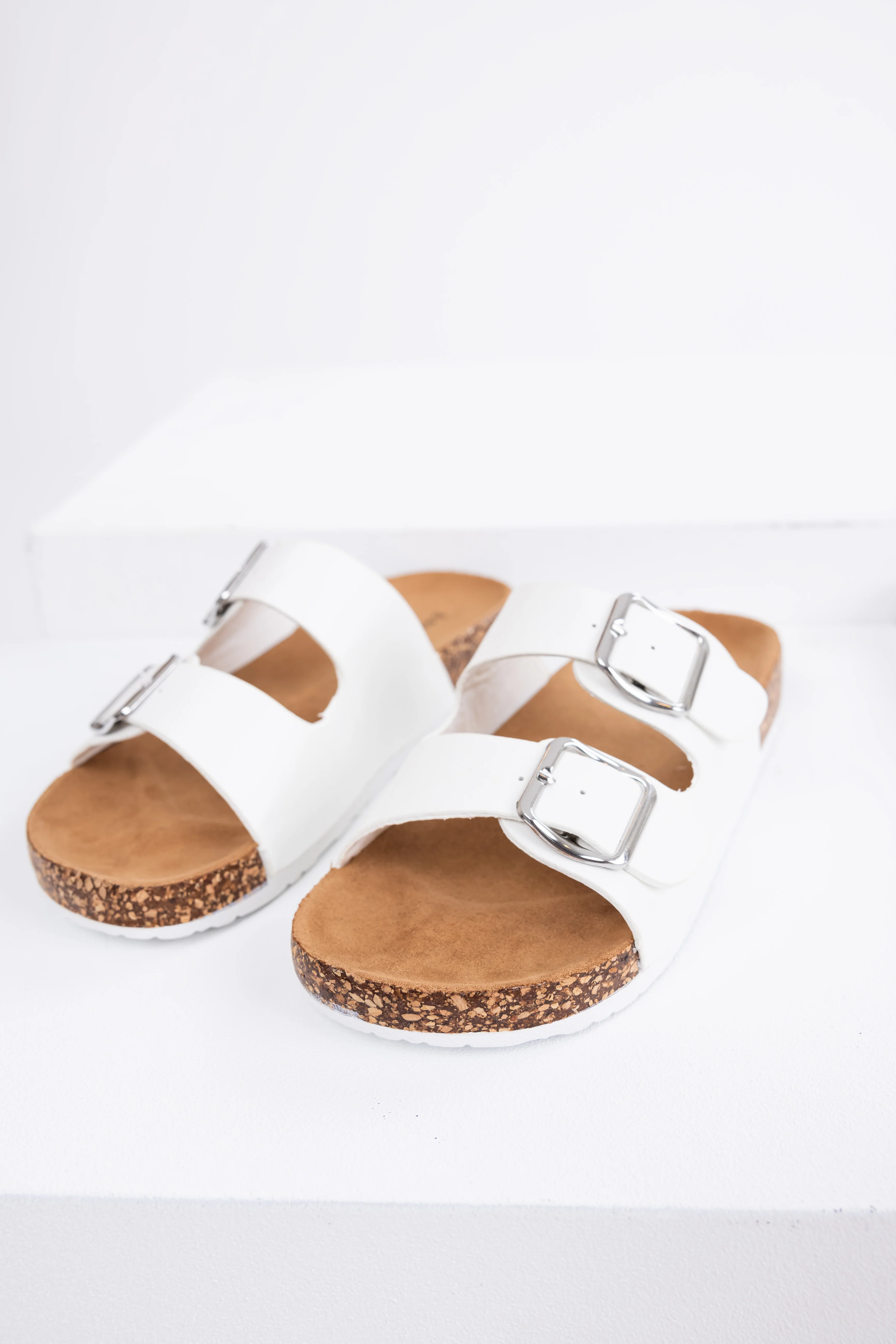 Ivory Double Buckle Slide On Sandals - LD SALE