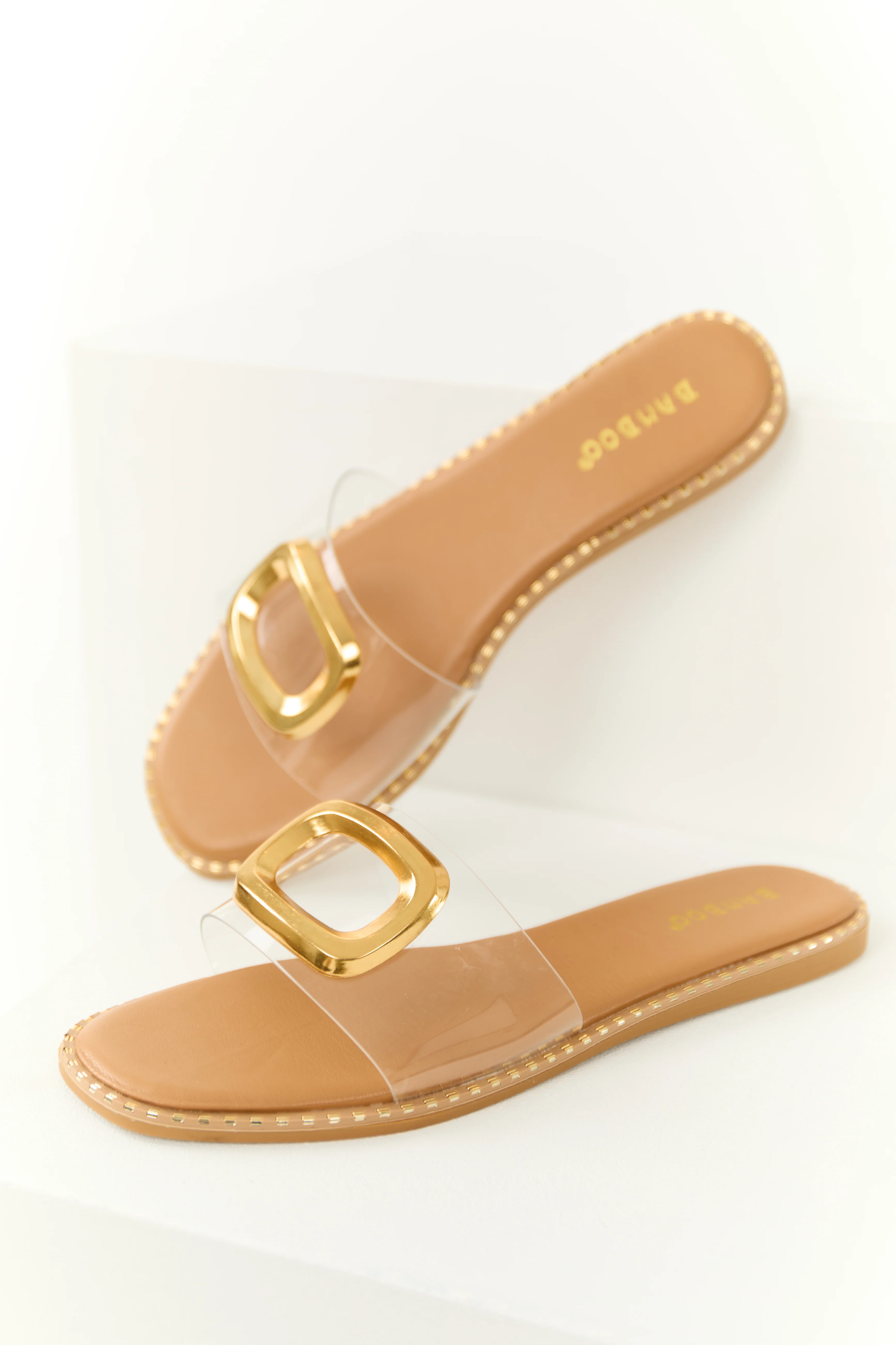 Sepia Gold Detail Open Toed Slip On Sandals - LD SALE