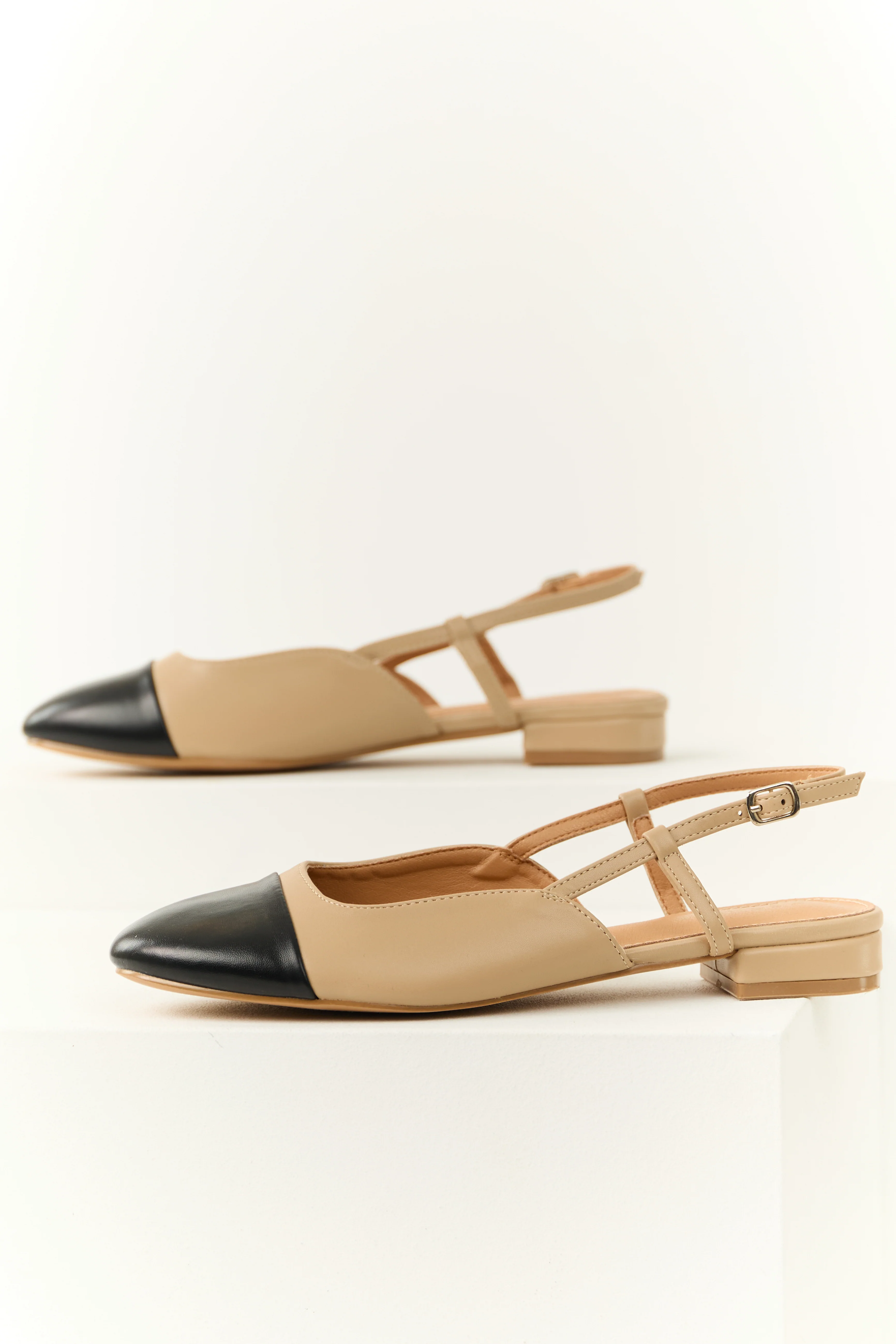 Nude Contrast Toe Slingback Flats - LD SALE